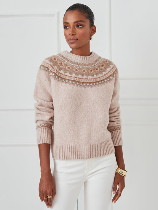 J.McLaughlin Joey sweater in lt camel/camel made with wool/cotton.