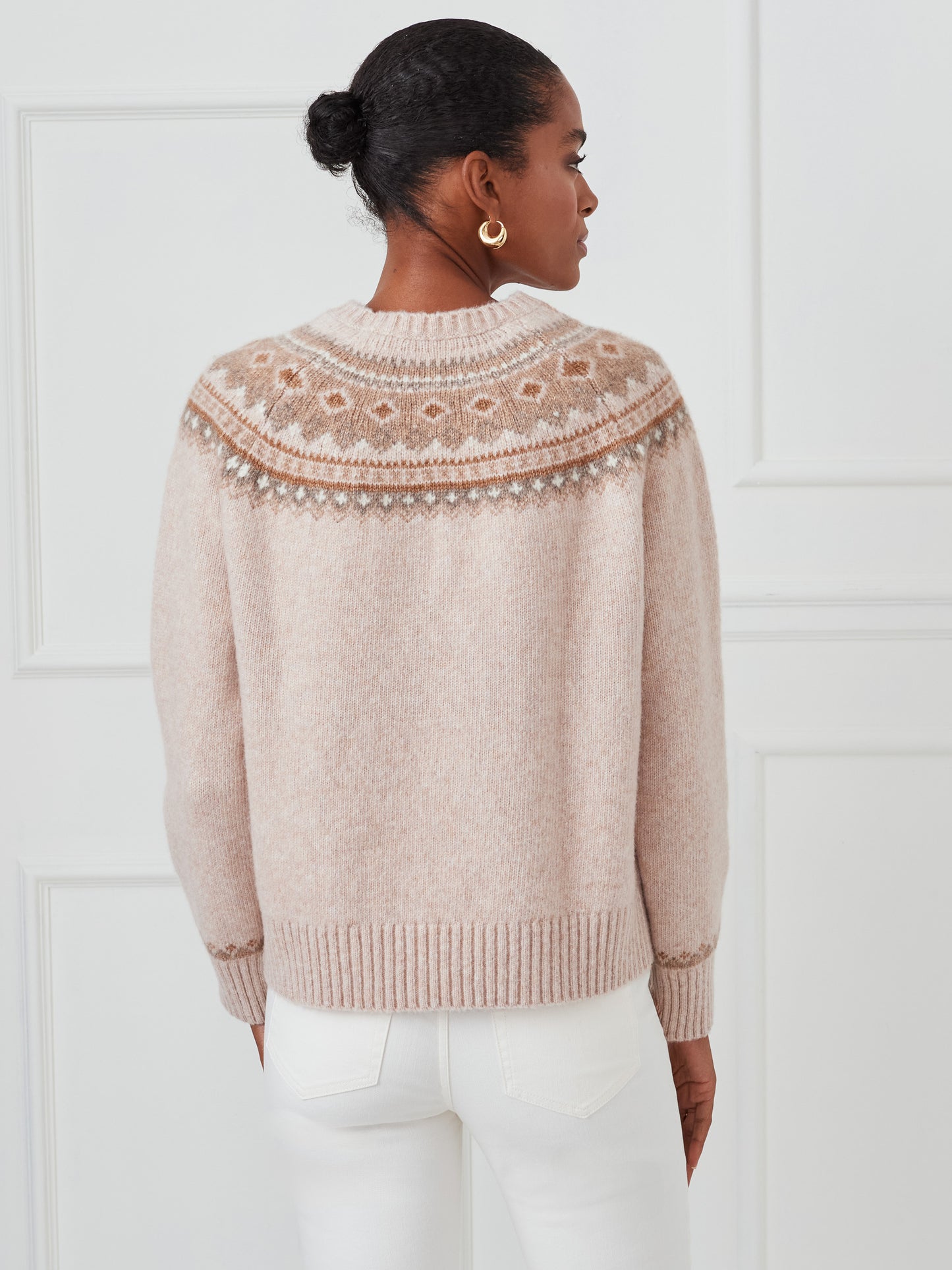 J.McLaughlin Joey sweater in lt camel/camel made with wool/cotton.