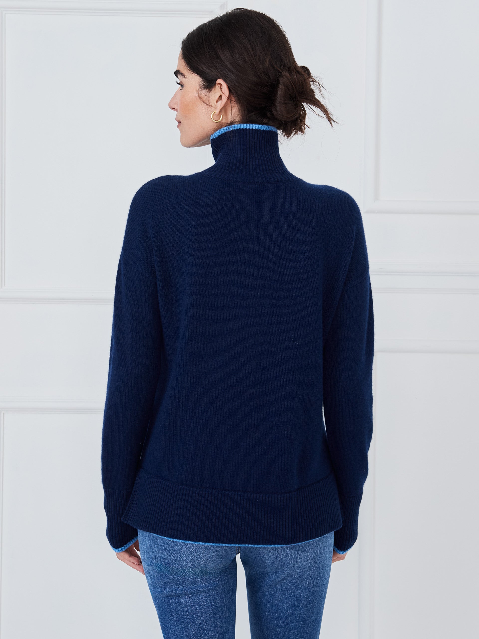 J.McLaughlin Jonah sweater in navy/denim blue made with cashmere.