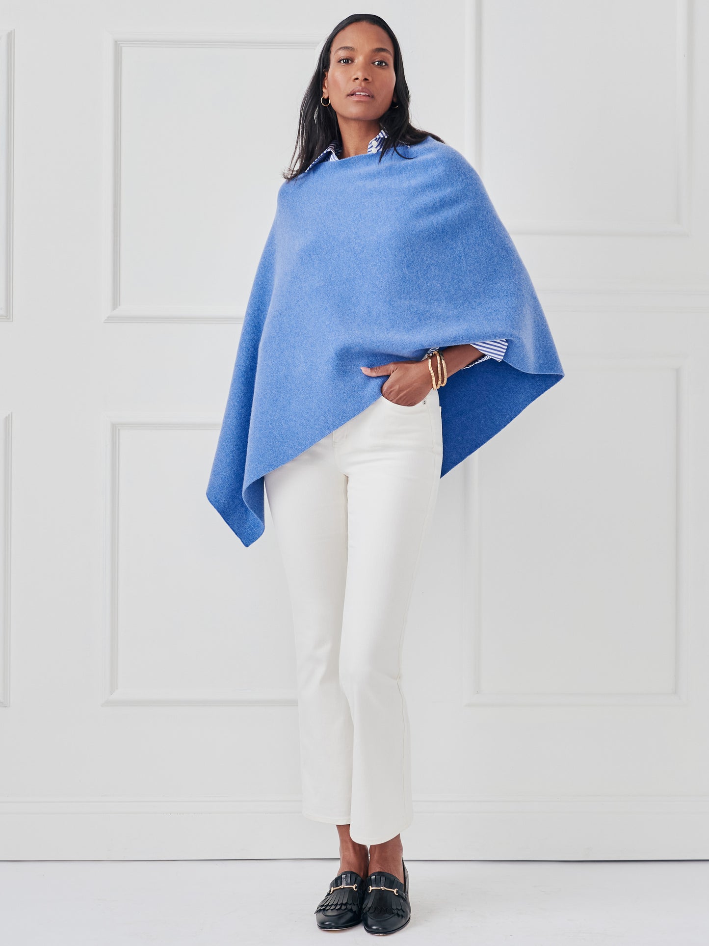 J.McLaughlin Journee poncho in light royal blue made with cashmere.