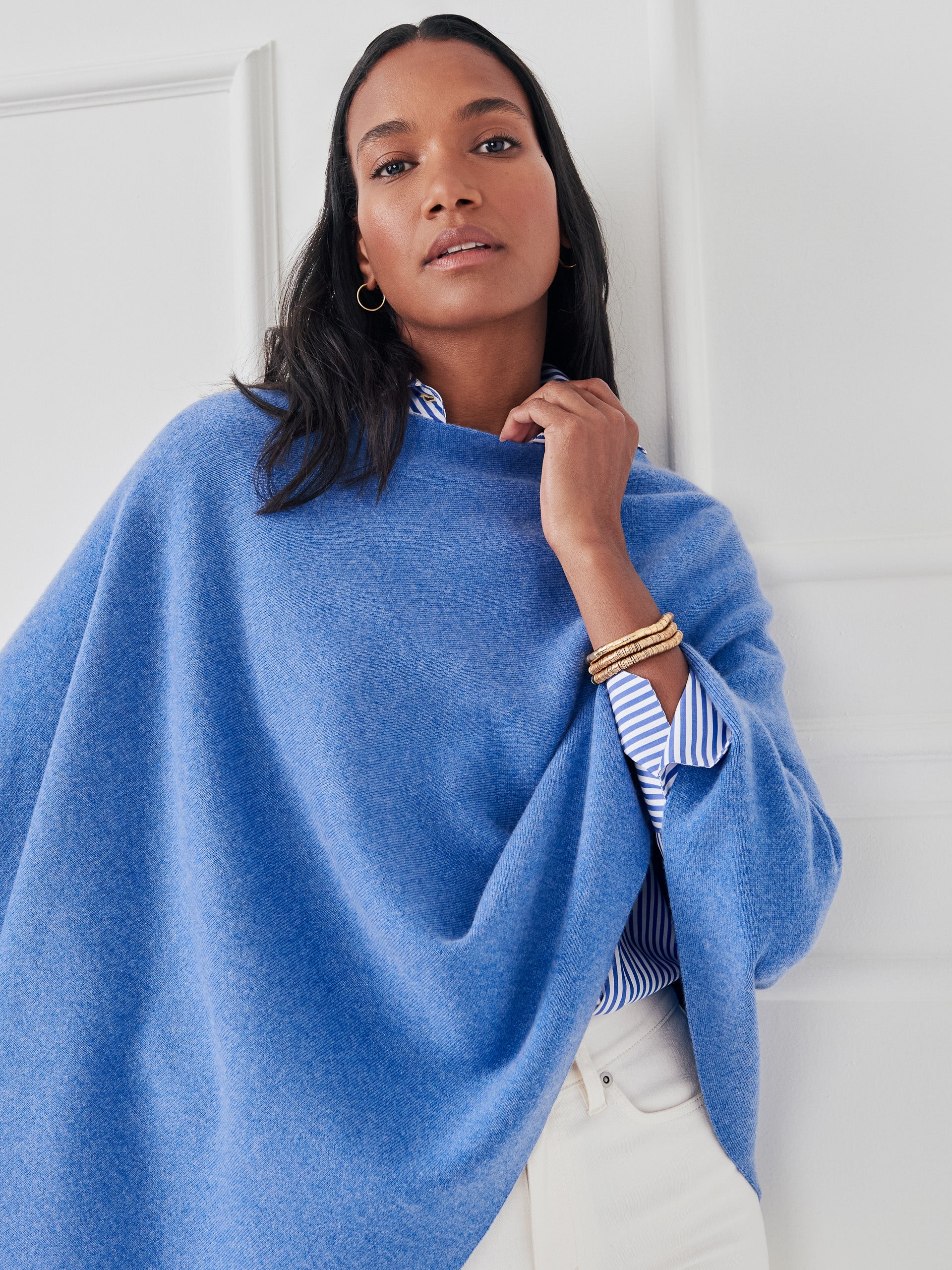 J.McLaughlin Journee poncho in light royal blue made with cashmere.