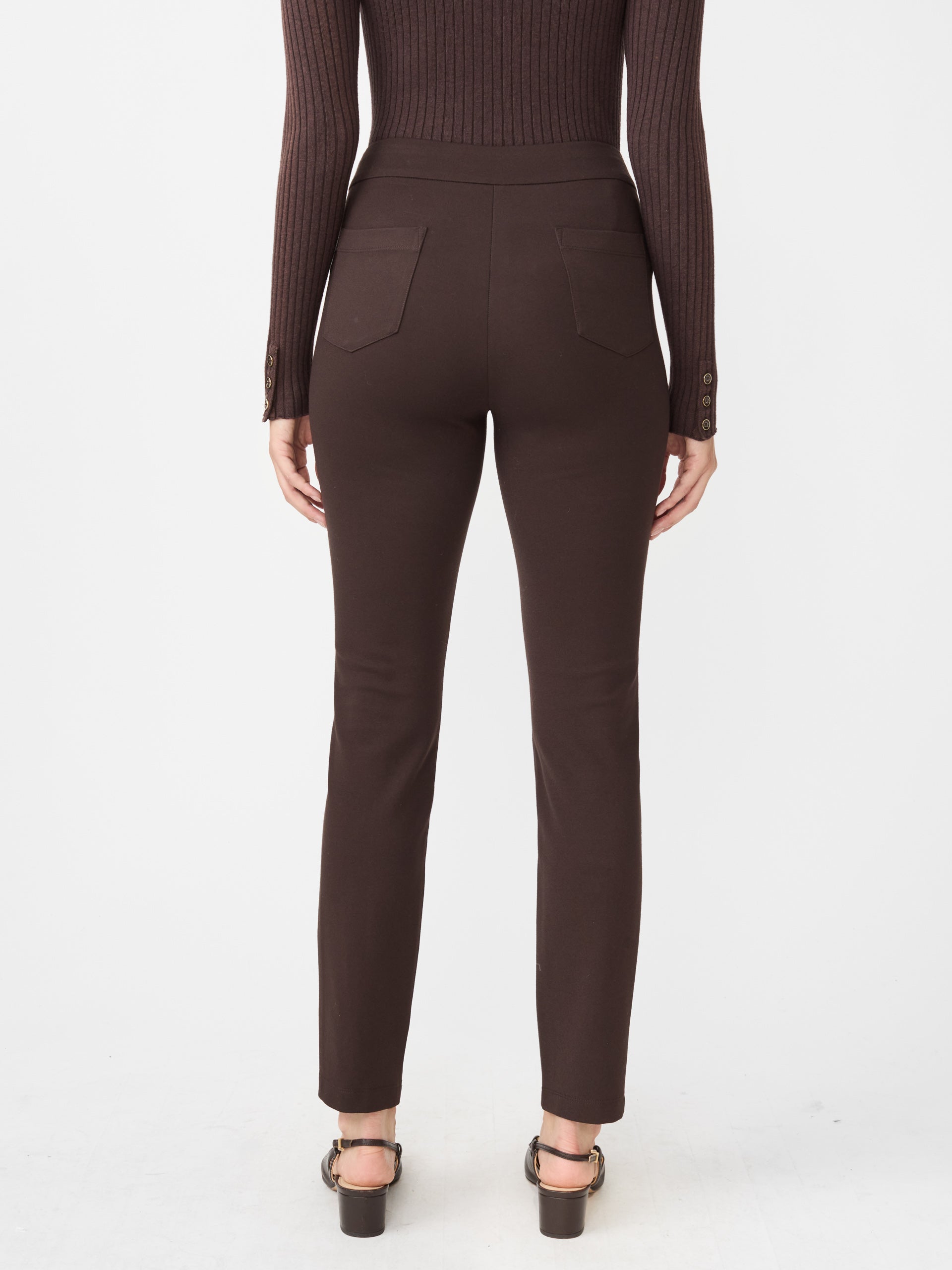 J.Mclaughlin Jules leggings in dark brown made with faux leather and Bainbridge fabric.