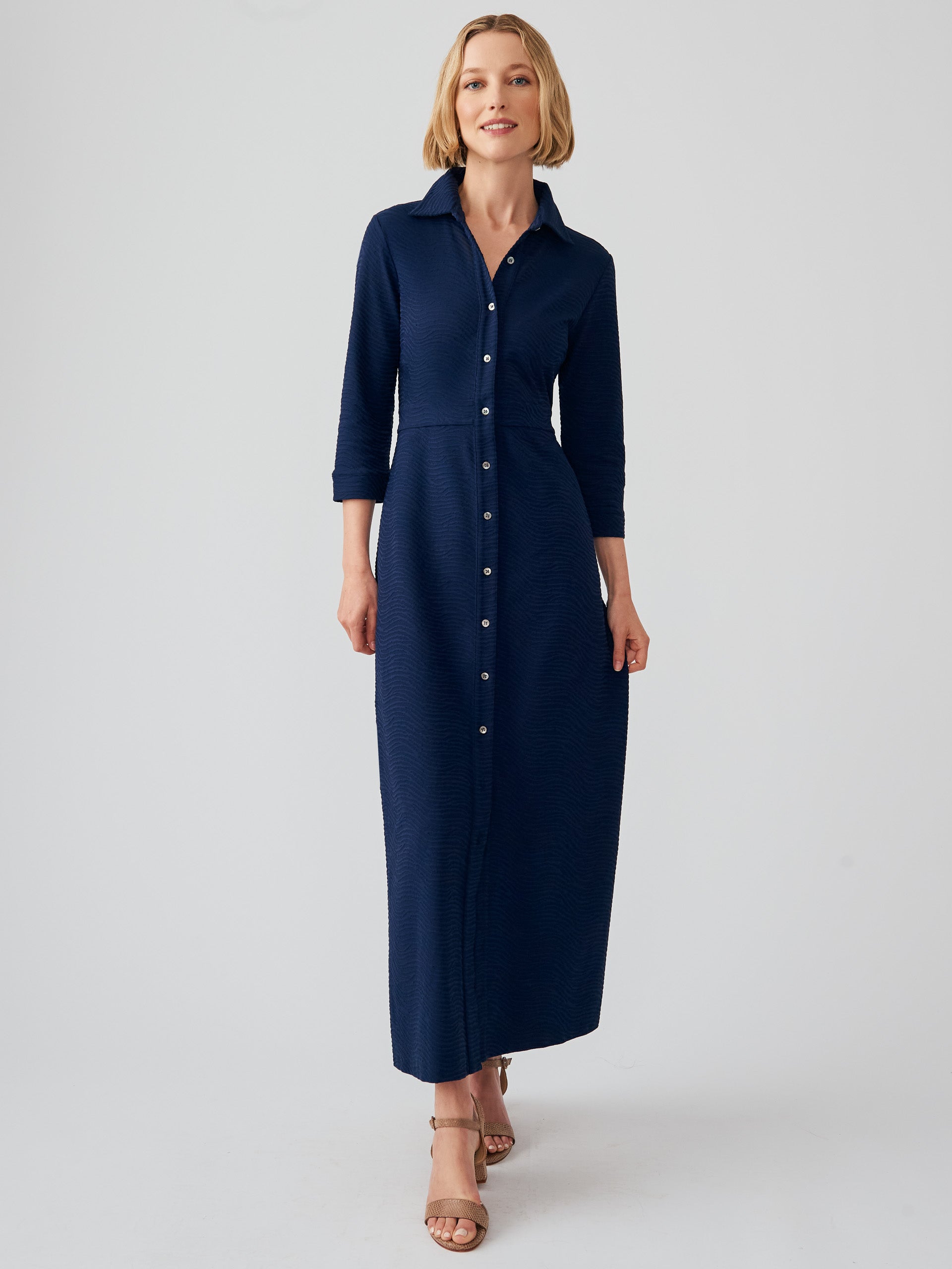 J.McLaughlin Kailyn dress in navy made with Catalina Cloth.