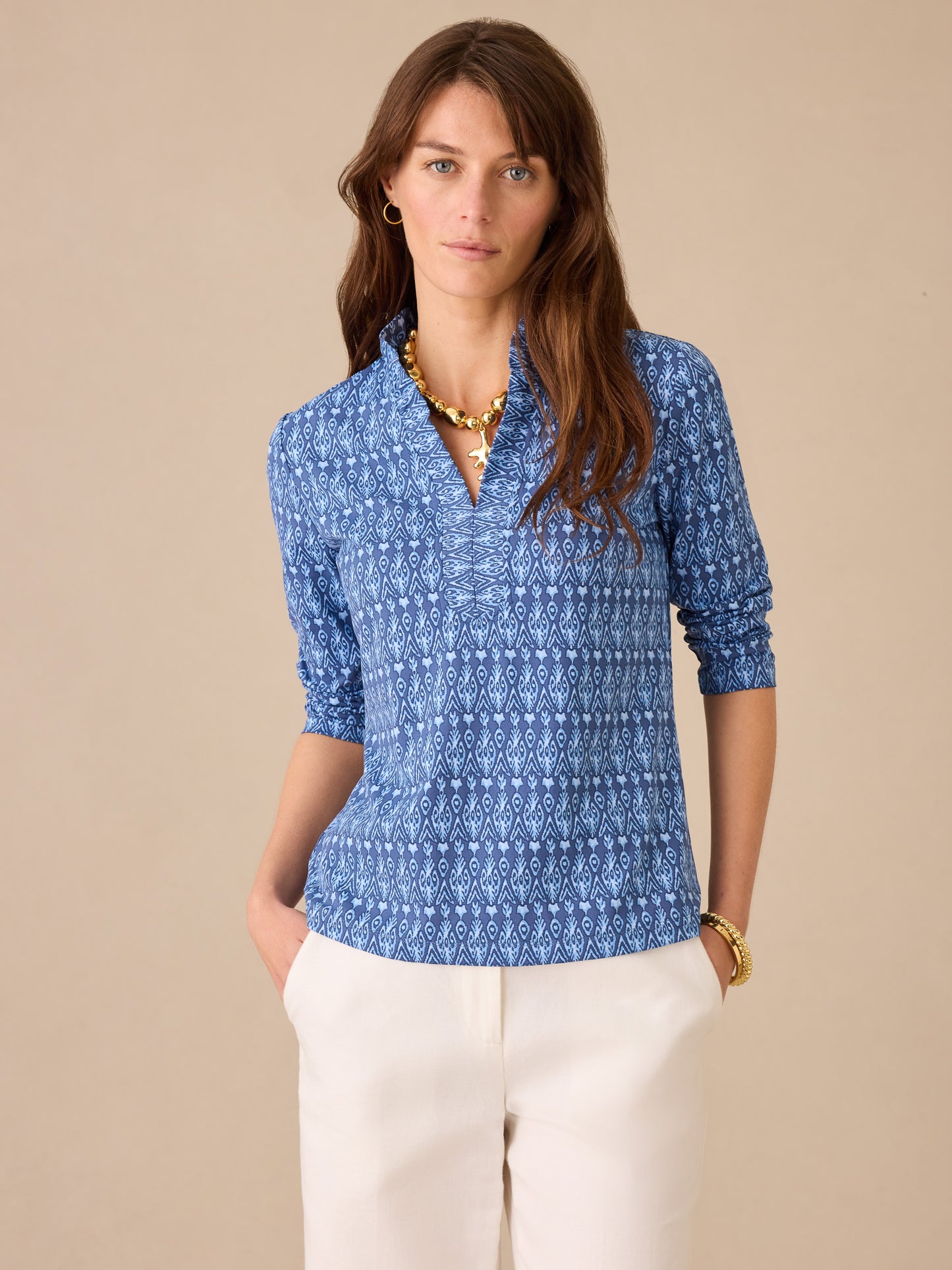 Kate Ruffle Top in Neo Jewel Ikat