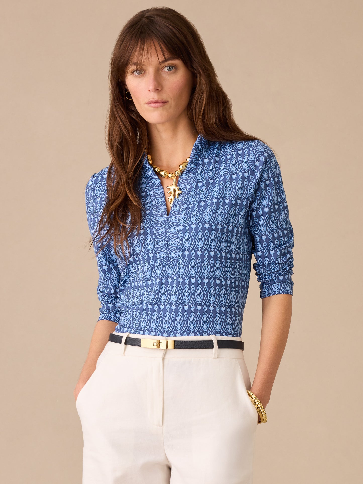 Kate Ruffle Top in Neo Jewel Ikat