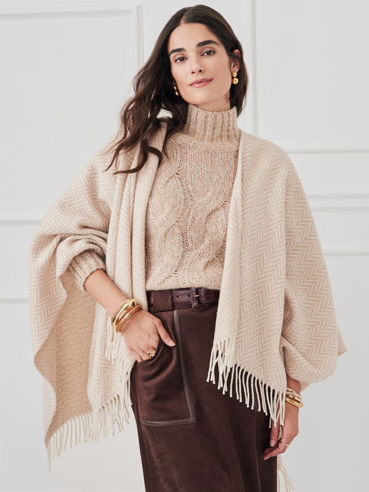 J.McLaughlin Venus wrap in off white/beige made with wool/cashmere. 