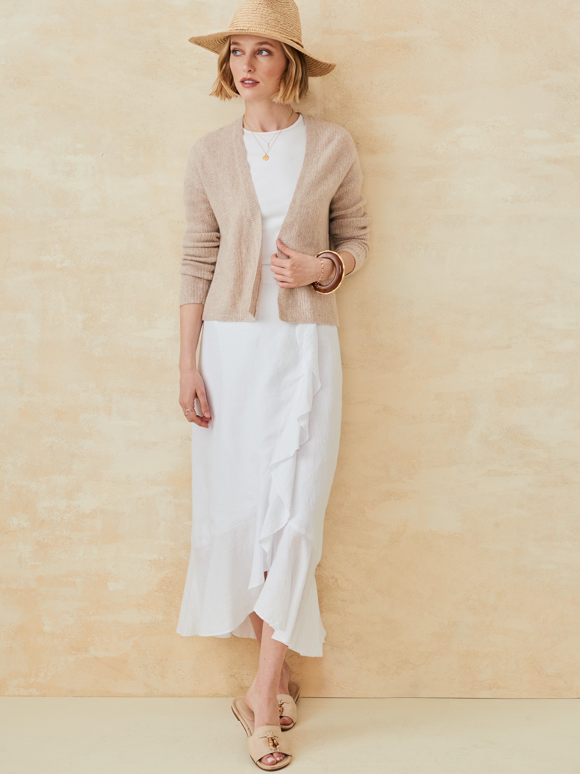 J.McLaughlin Kavi sweater in heather oatmeal made with cashmere.