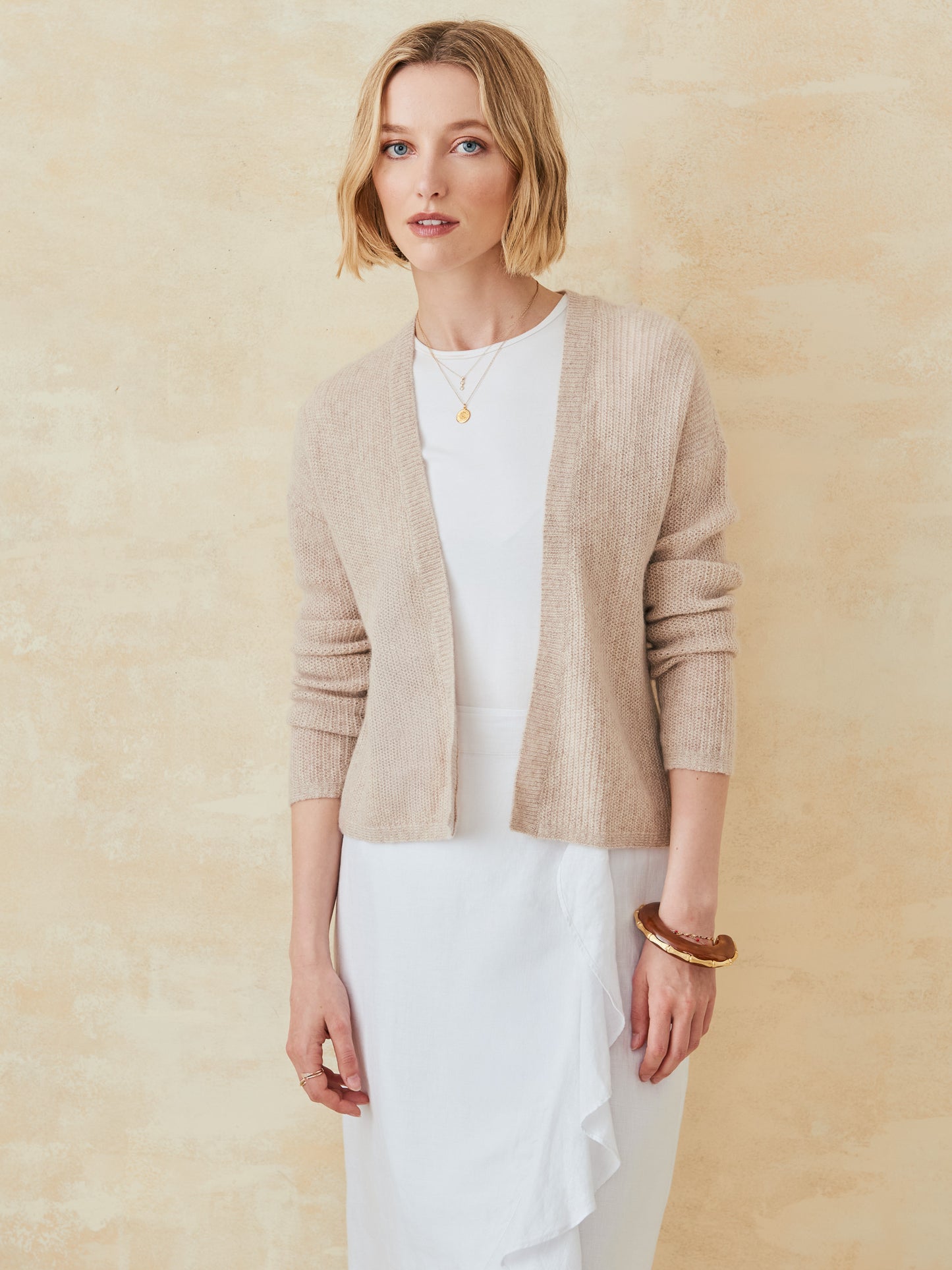 J.McLaughlin Kavi sweater in heather oatmeal made with cashmere.