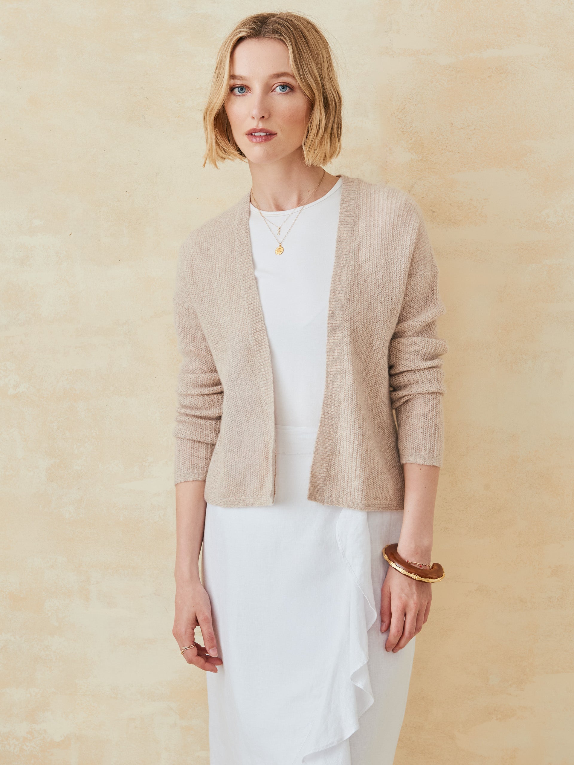 J.McLaughlin Kavi sweater in heather oatmeal made with cashmere.