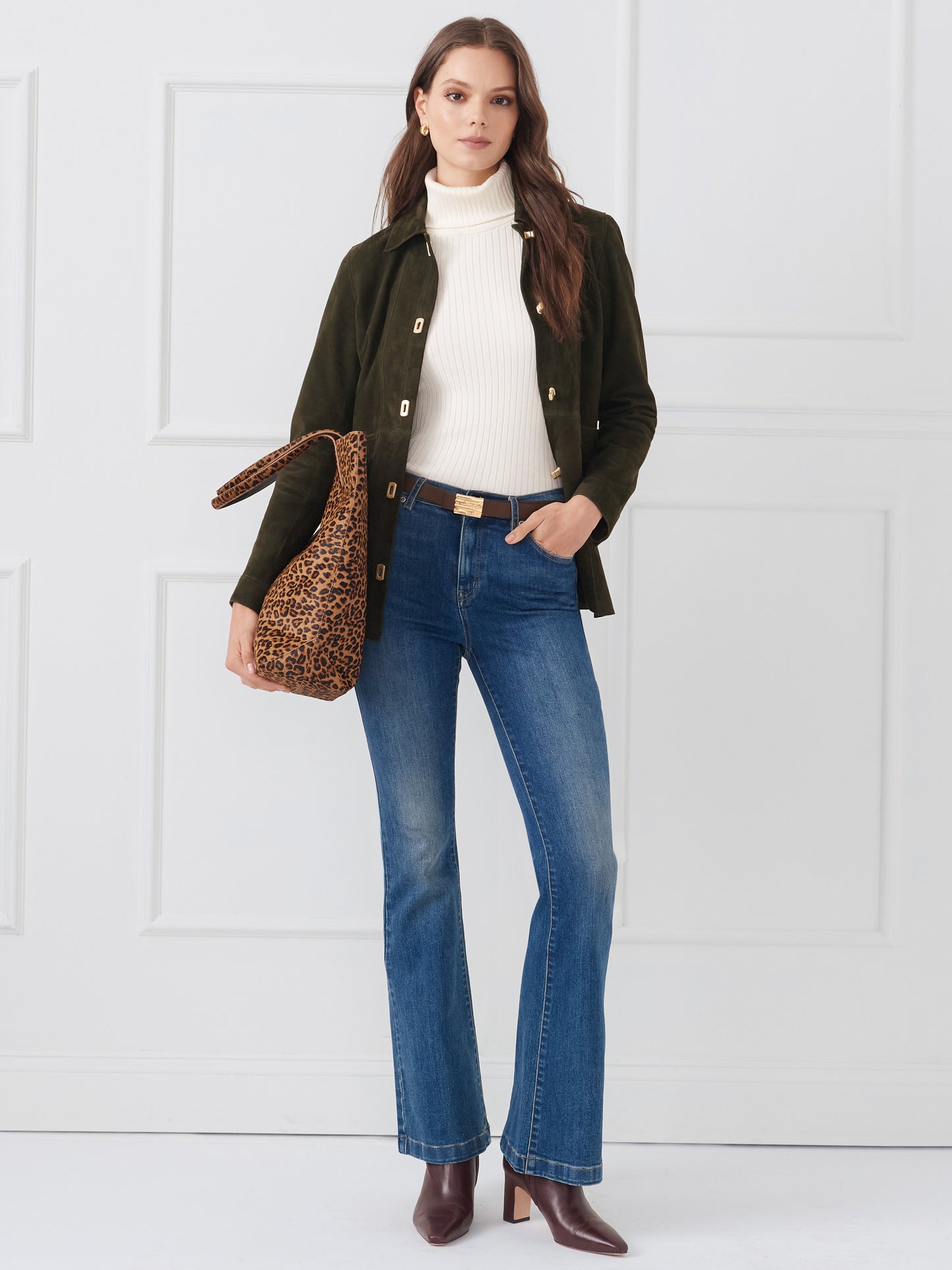 J.McLaughlin Kavya jacket in olive made with suede.