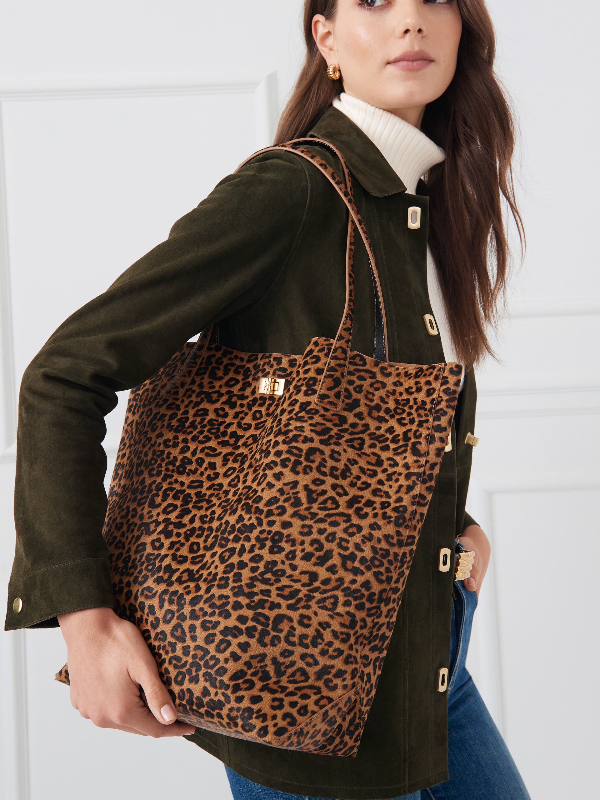 J.McLaughlin Dana tote in brown/multi made with pony hair. 