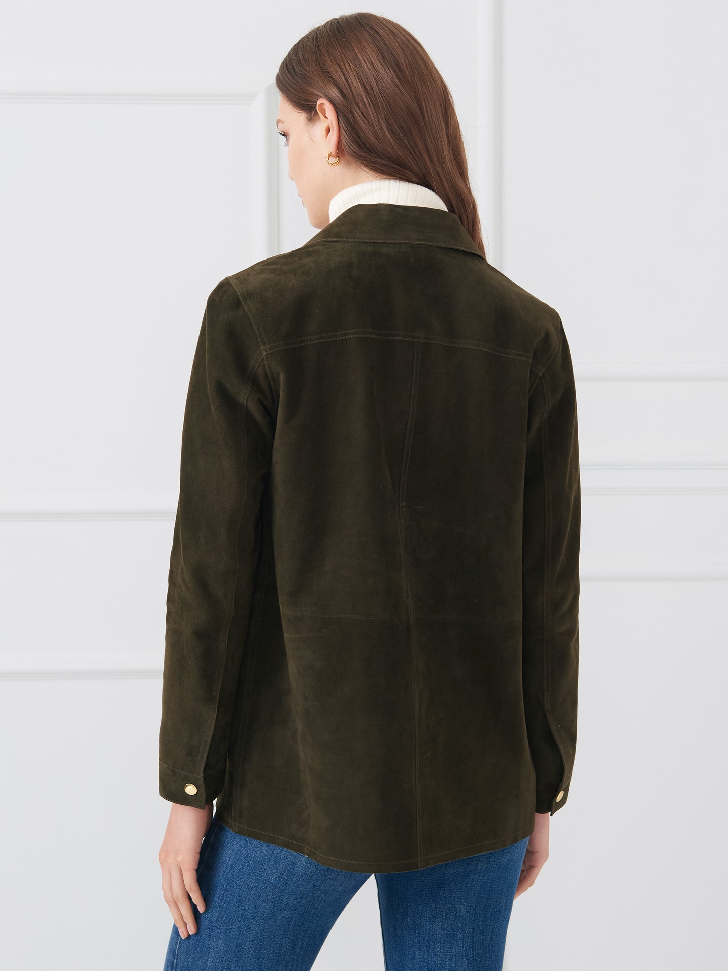J.McLaughlin Kavya jacket in olive made with suede.