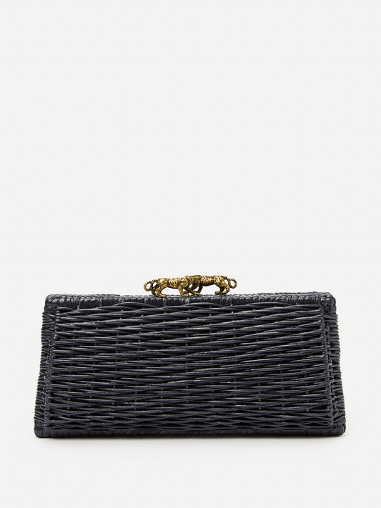 J.McLaughlin Keaton clutch in navy made with wicker.