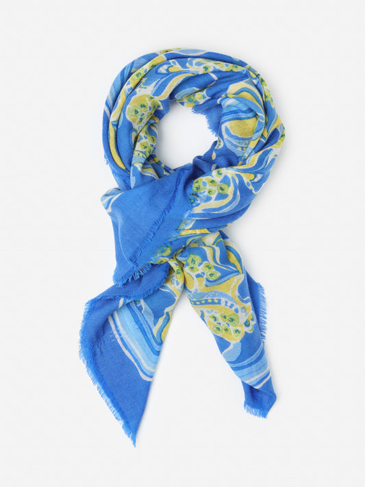 J.McLaughlin Keller scarf in blue/yellow/green made with wool.