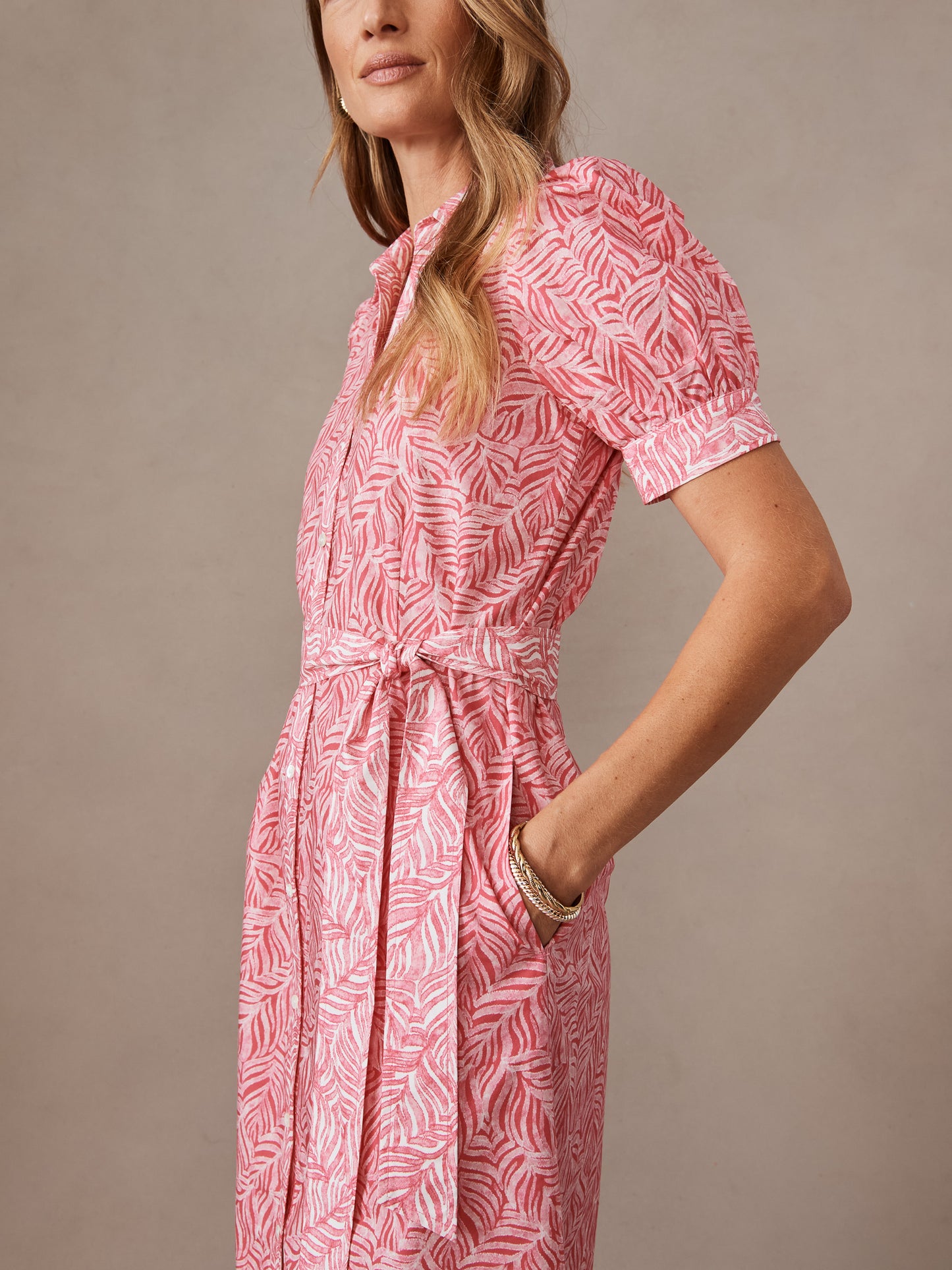 J.mcLaughlin Kirby dress in rose/white made with cotton and tencel.