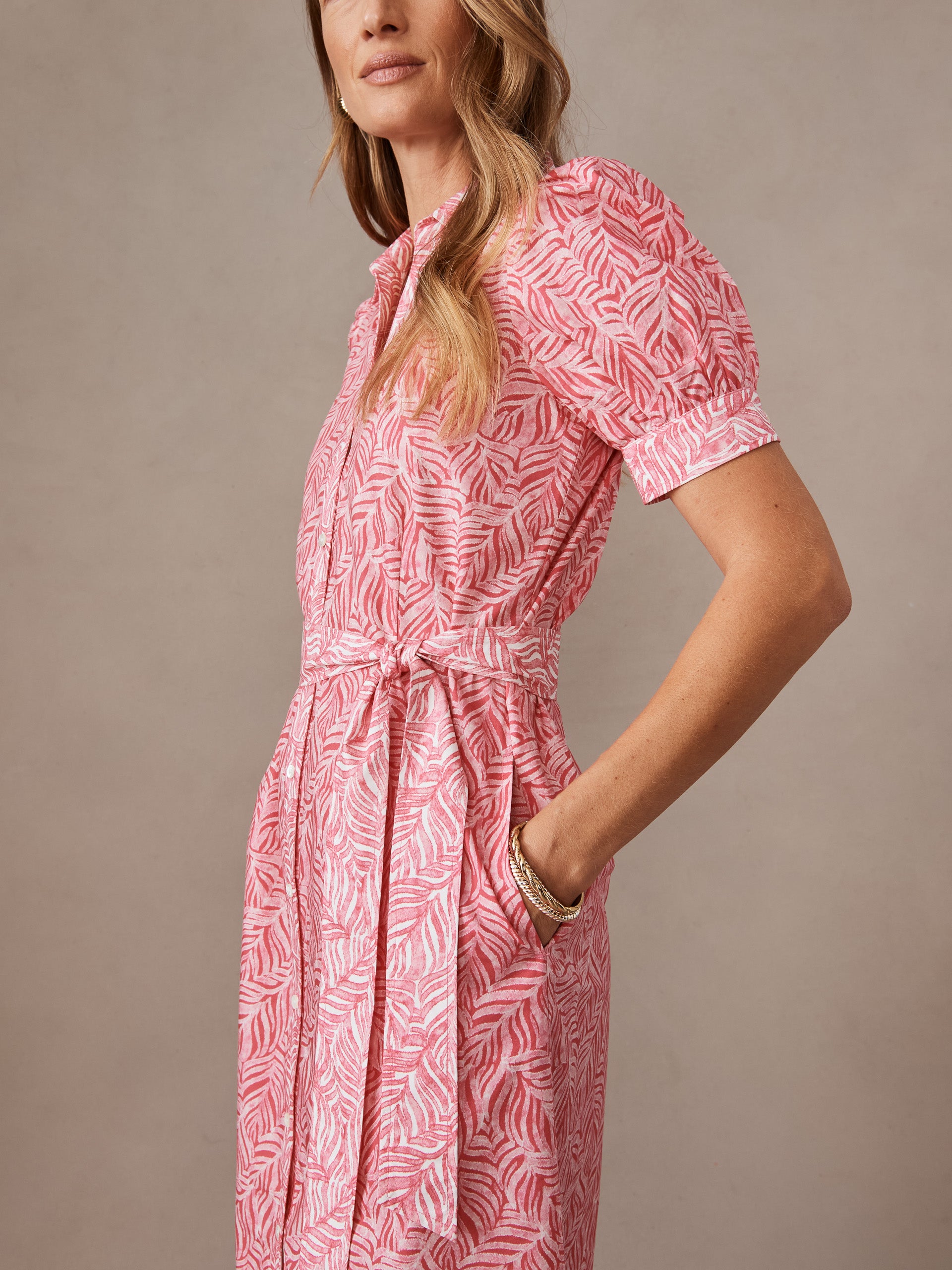 J.mcLaughlin Kirby dress in rose/white made with cotton and tencel.