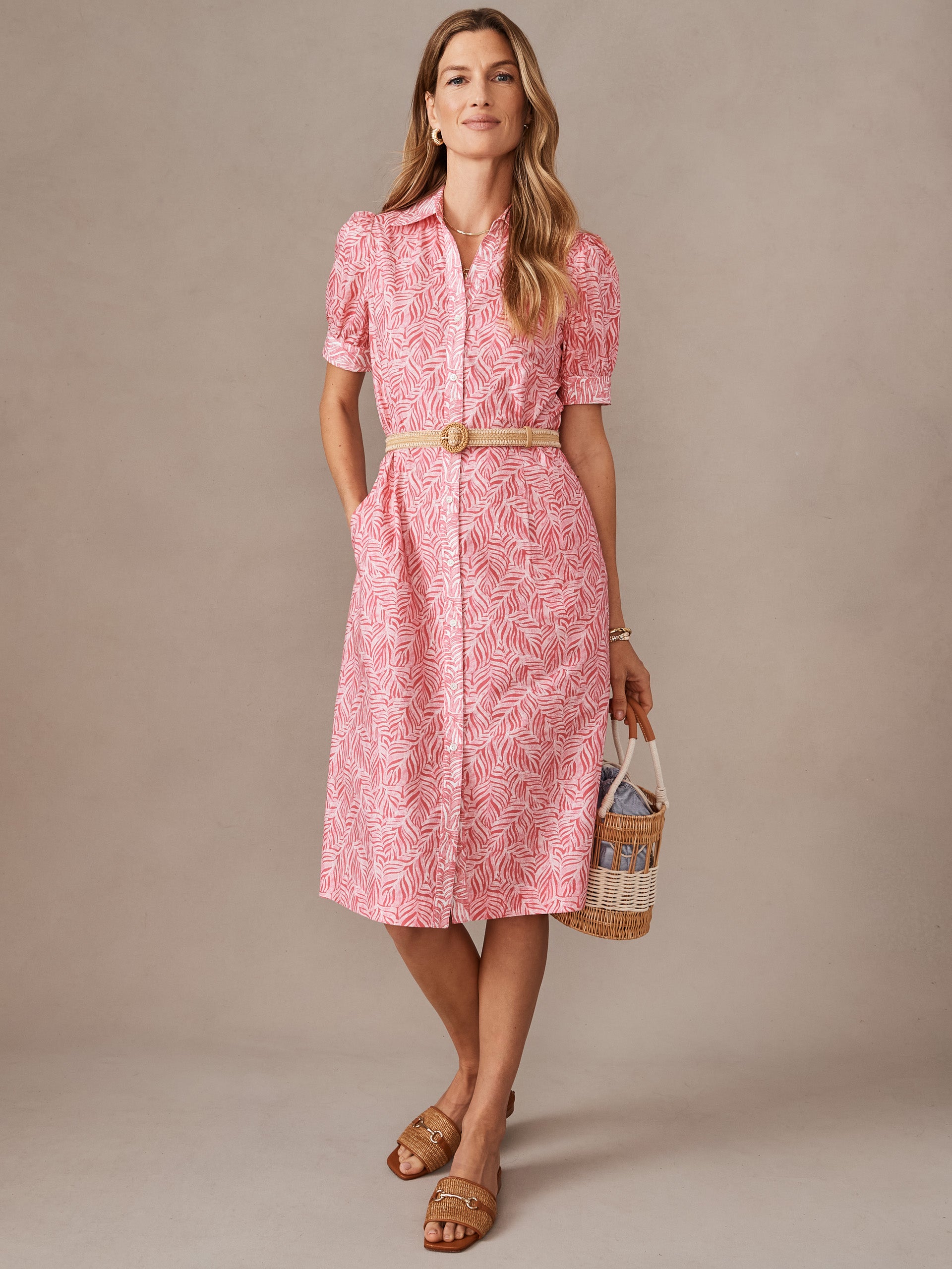 J.mcLaughlin Kirby dress in rose/white made with cotton and tencel.