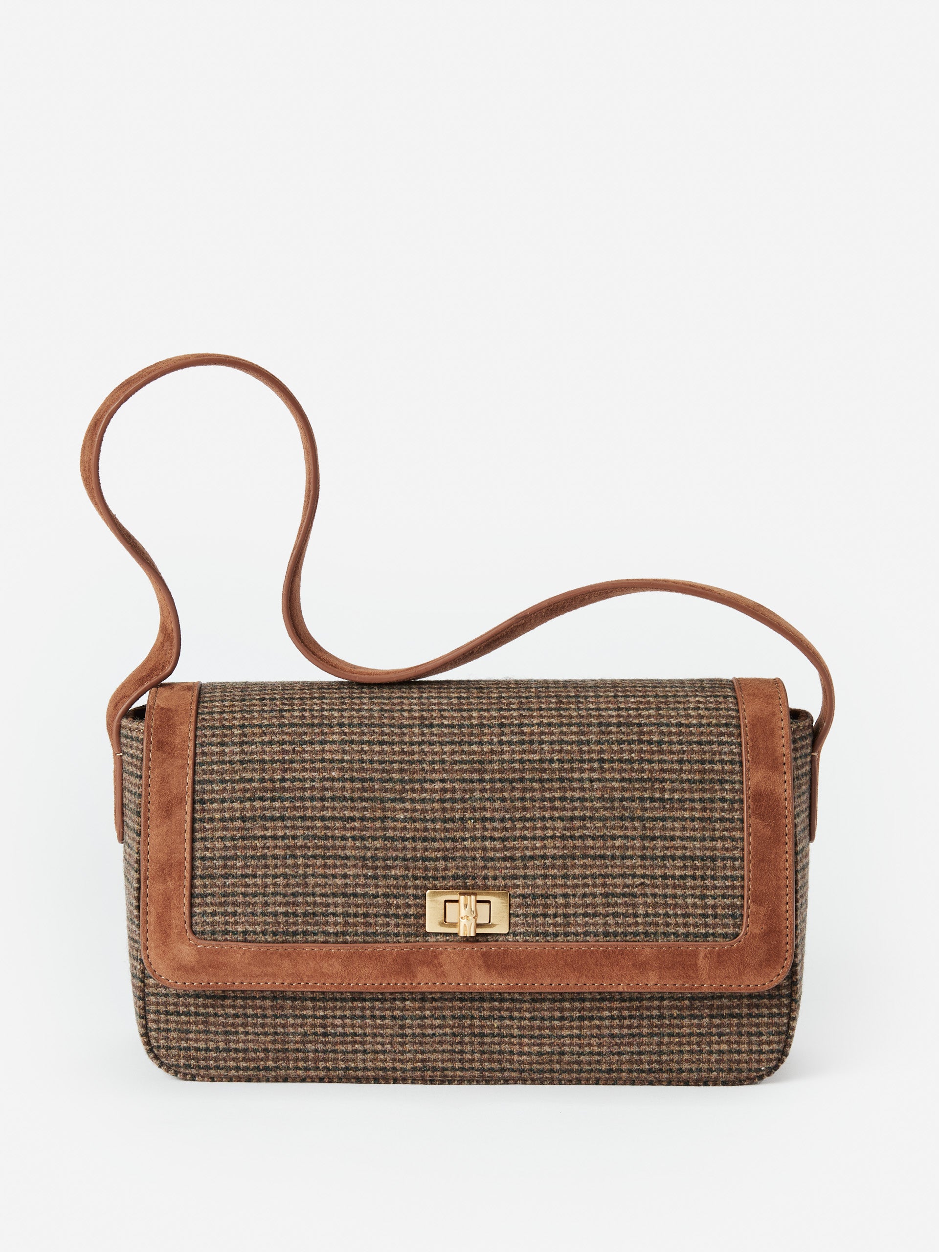 J.McLaughlin Laasya handbag in dark brown/multi with tweed/suede. 