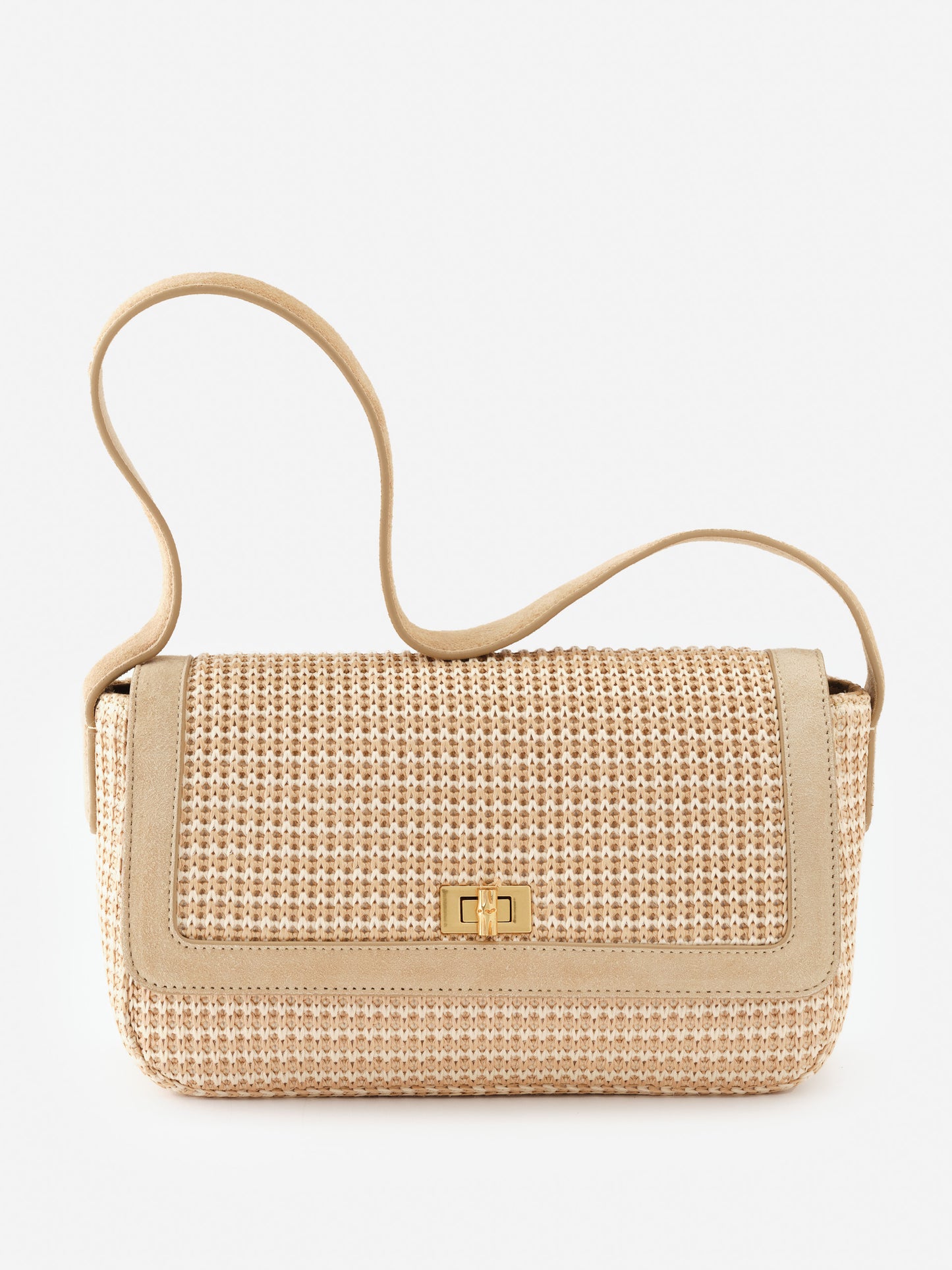 J.McLaughlin Laasya handbag in khaki/off white made with grasscloth/suede.