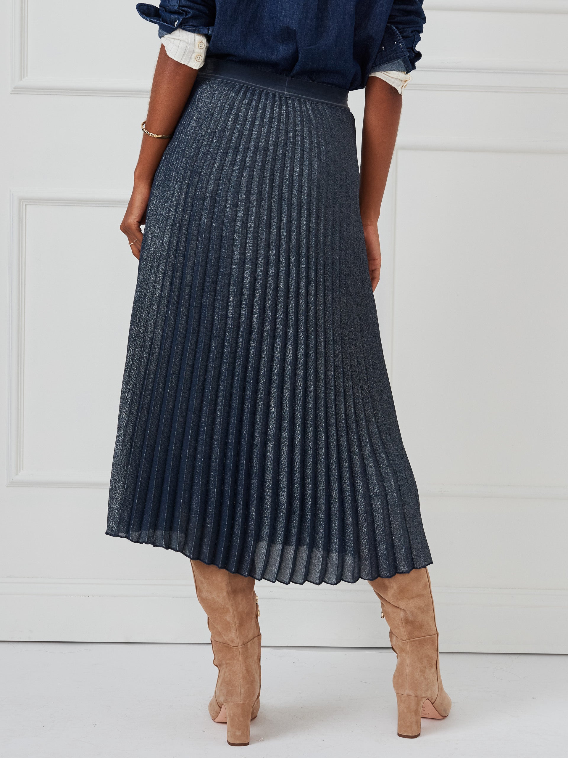 J.McLaughlin Laura skirt in navy/silver made with polyester.