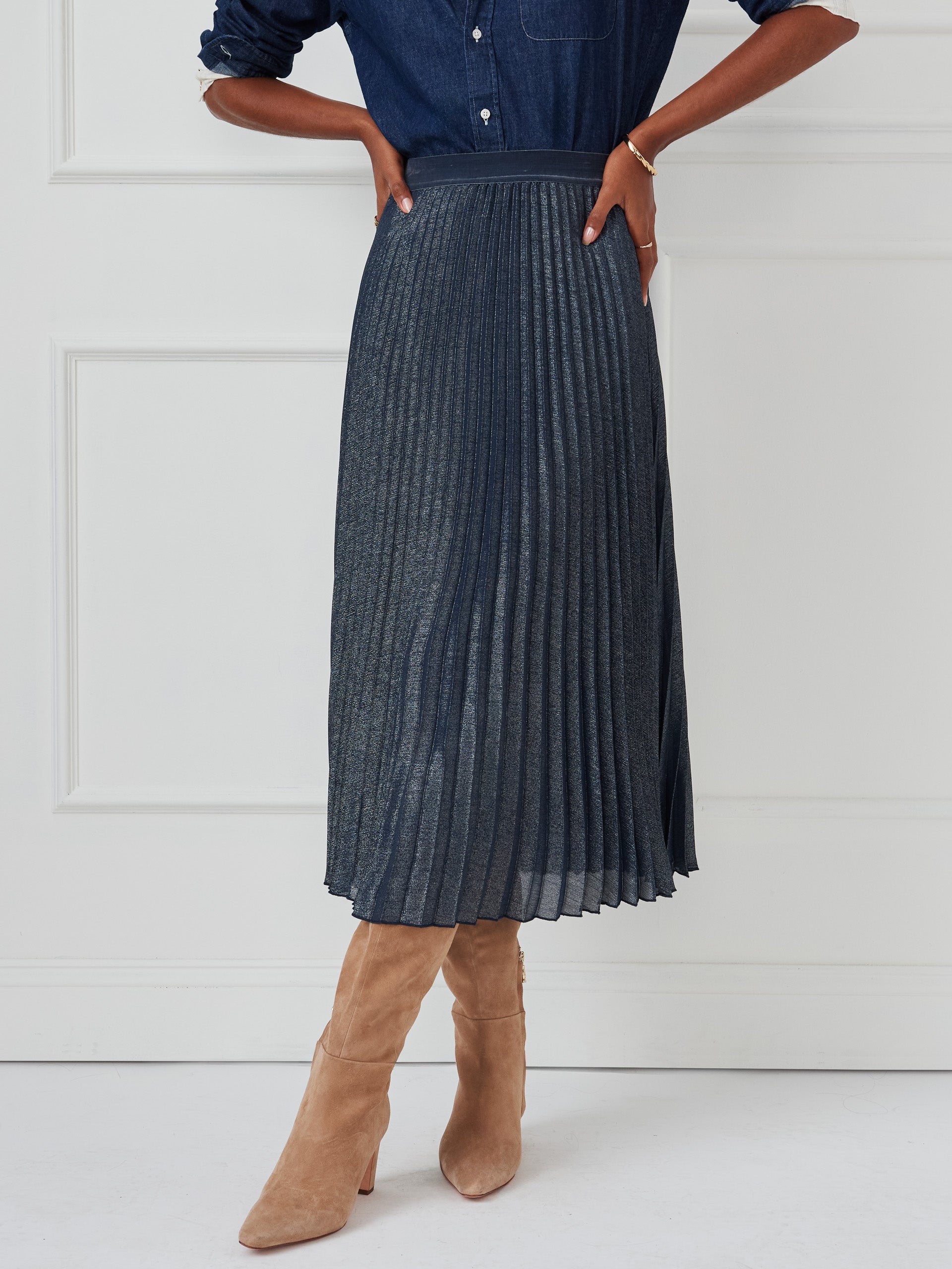 J.McLaughlin Laura skirt in navy/silver made with polyester.