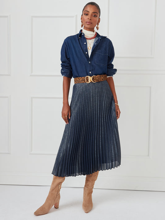 J.McLaughlin Laura skirt in navy/silver made with polyester.