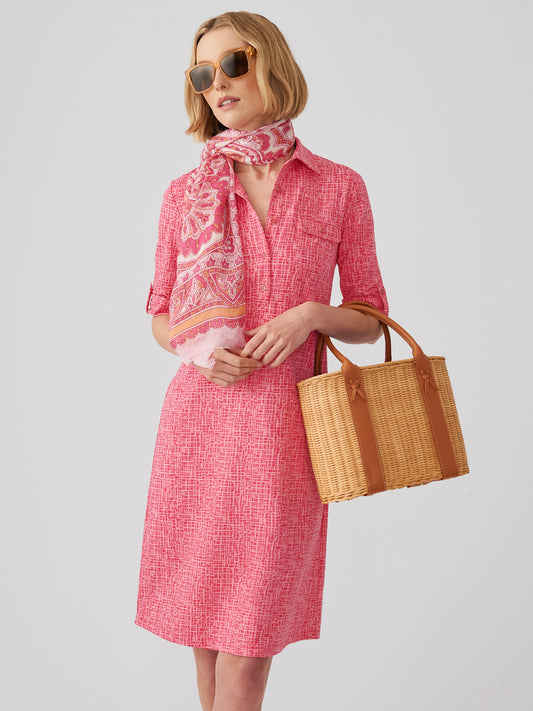 J.McLaughlin Lawrence dress in coral/light coral made with Catalina Cloth.