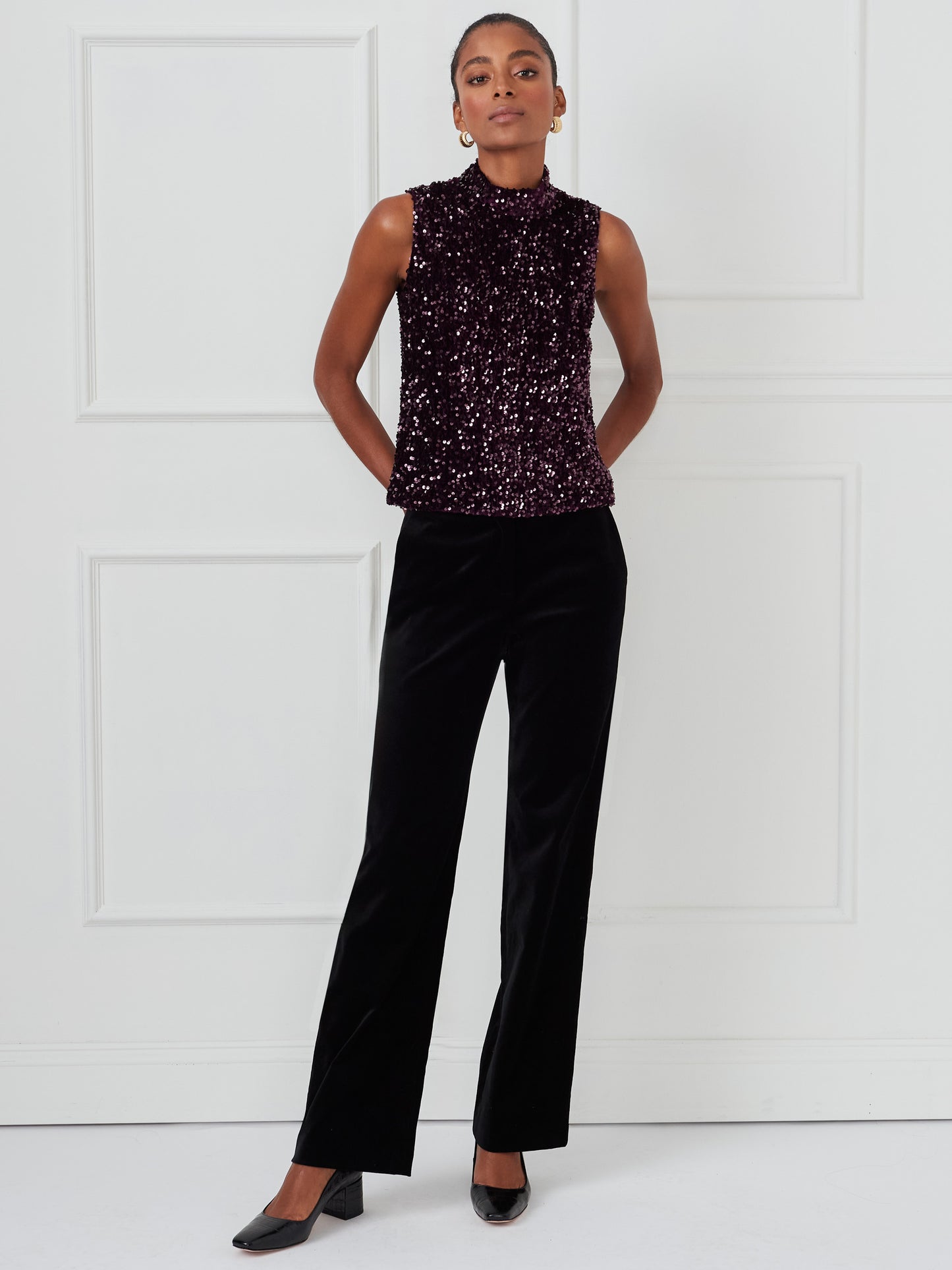 J.McLaughlin Leeza sleeveless top in deep purple made with polyester.