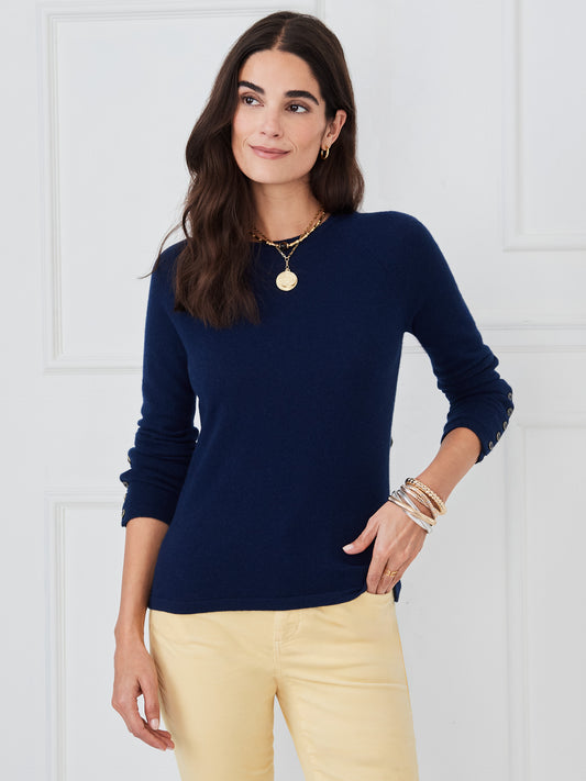 J.McLaughlin Jamey sweater in classic navy made with cashmere. 