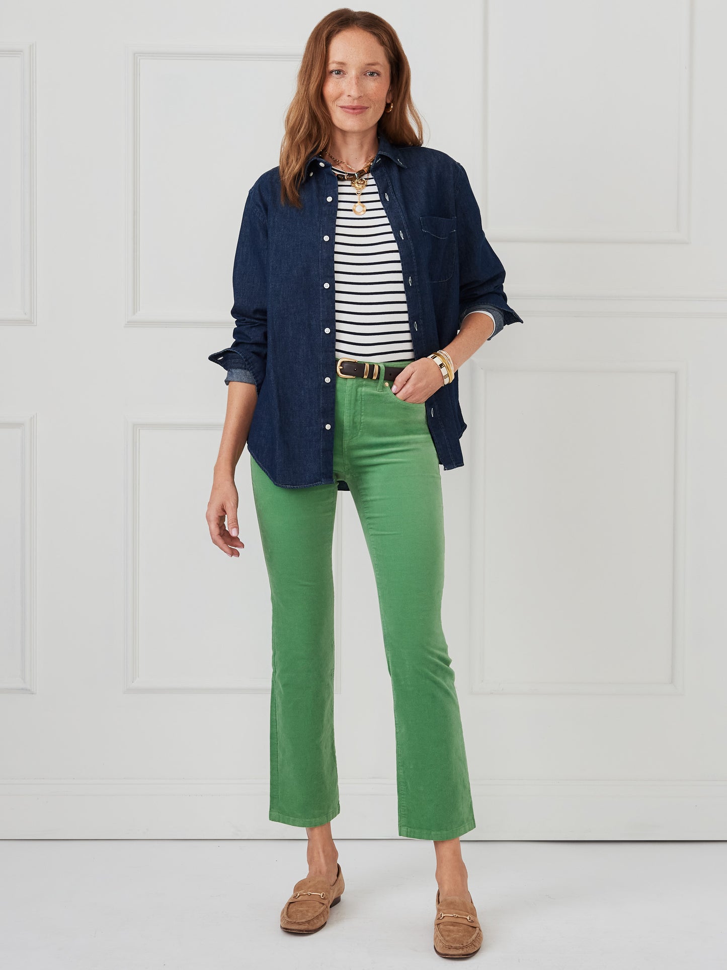 J.McLaughlin Lenni pants in sea green made with stretch velveteen. 