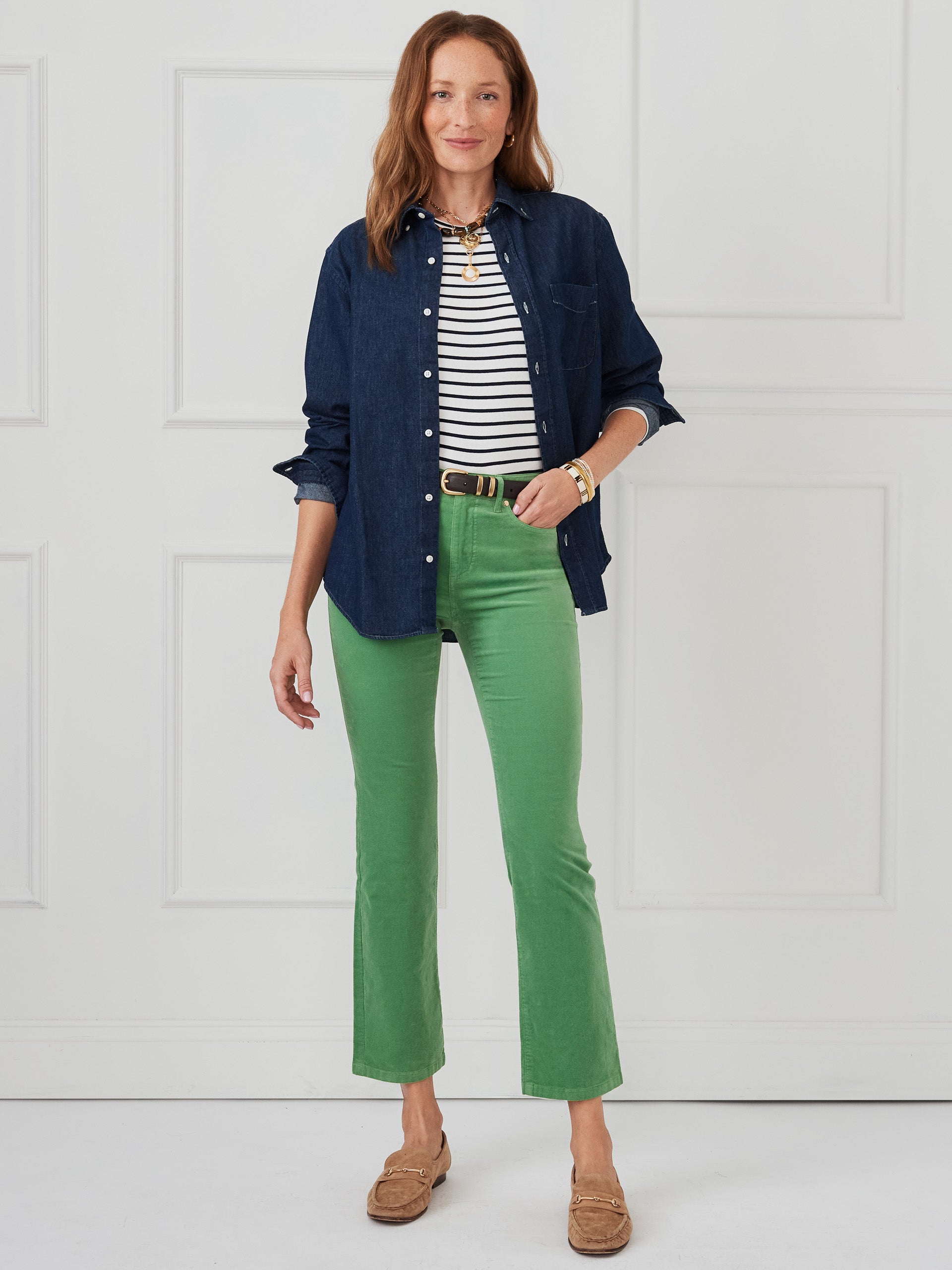 J.McLaughlin Lenni pants in sea green made with stretch velveteen. 