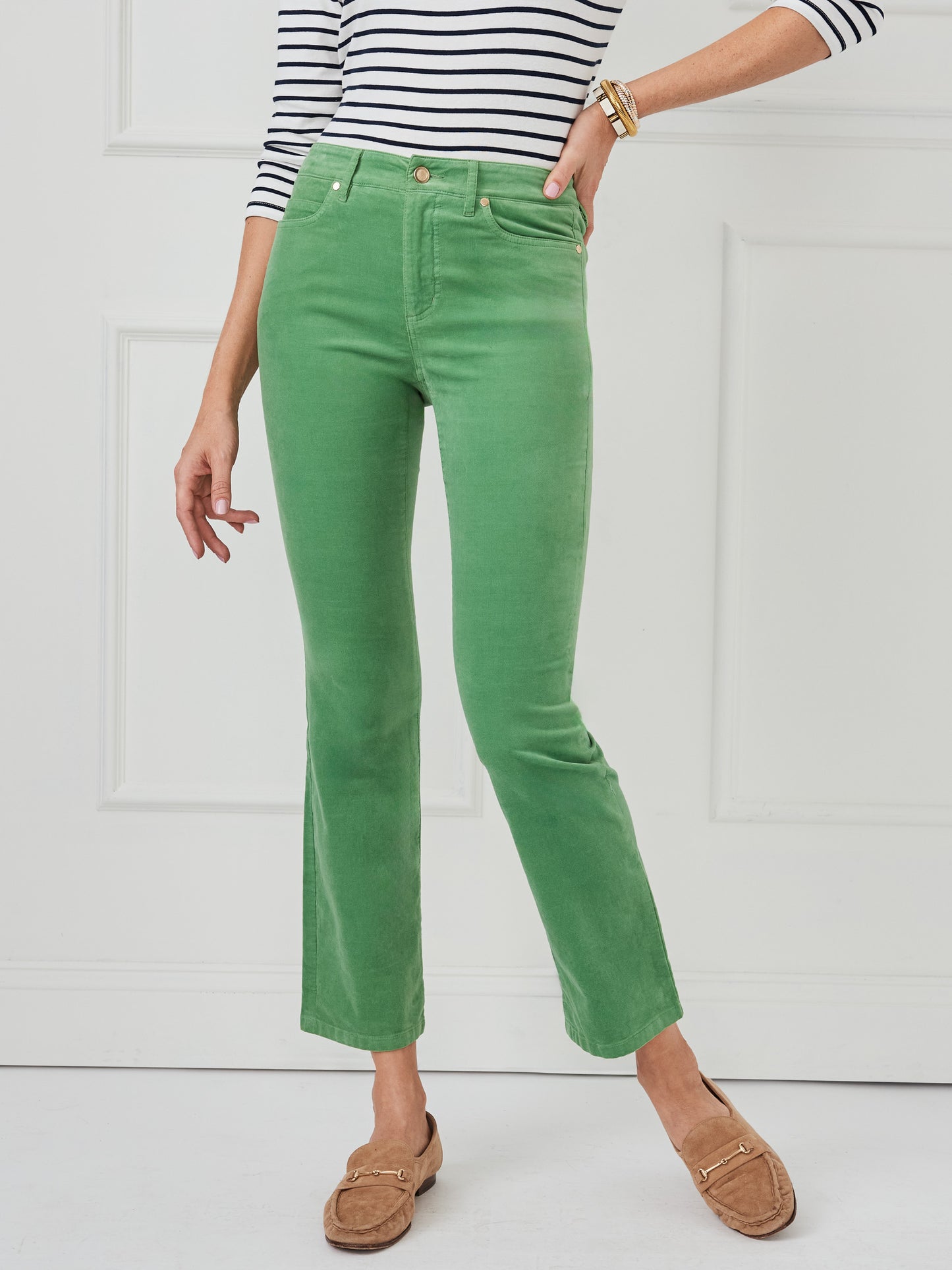 J.McLaughlin Lenni pants in sea green made with stretch velveteen. 