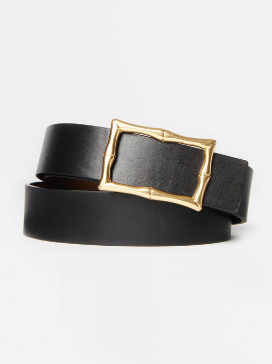 J.McLaughlin Lina Reversible Leather Belt in black/cork made with leather fabric.