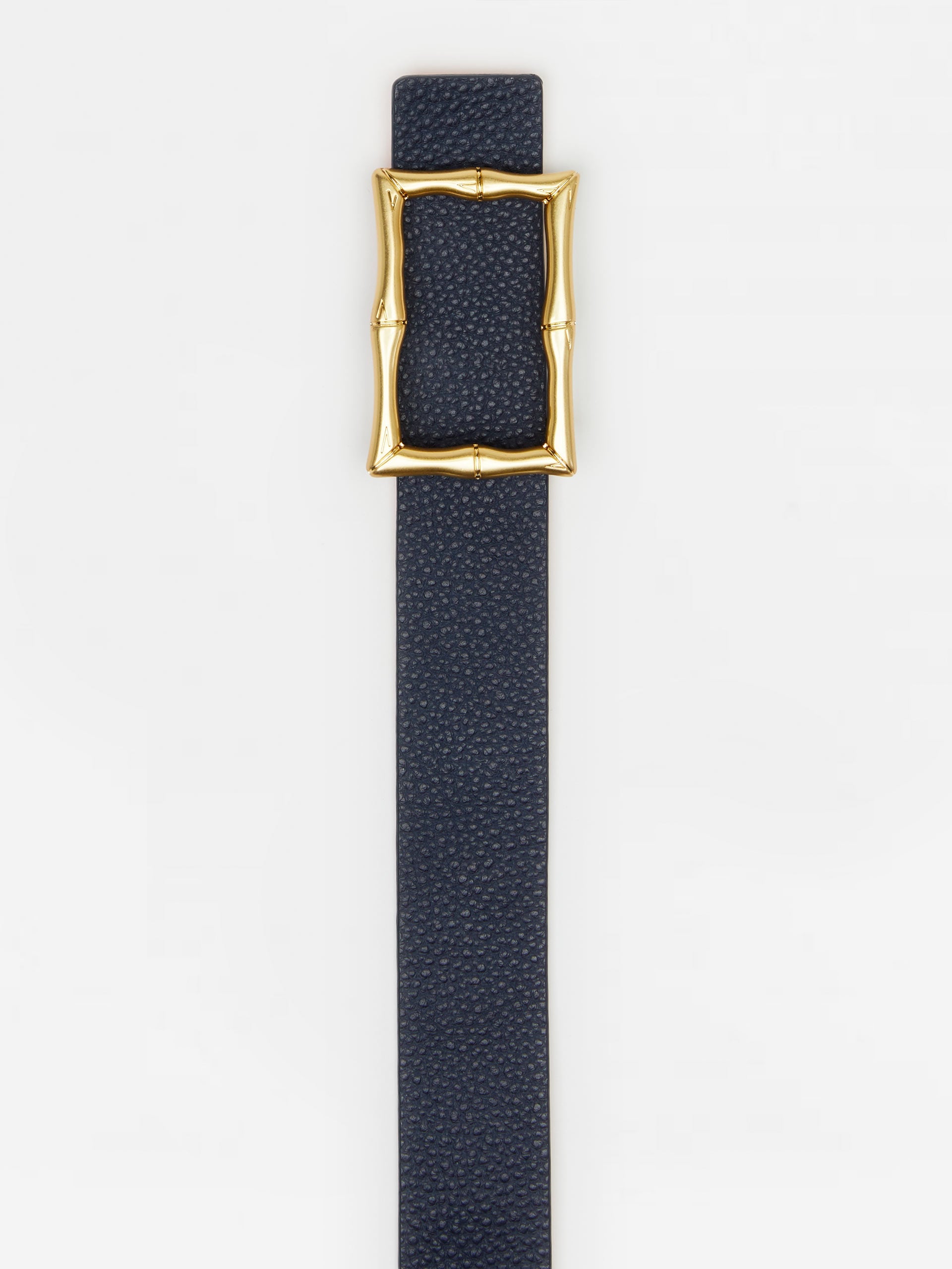 J.McLaughlin Lina Reversible Leather Belt in navy/orange made with leather fabric.