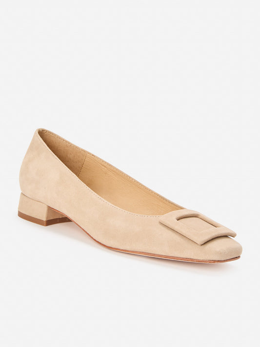 J.McLaughlin Lisbeth block heels in taupe made with suede.