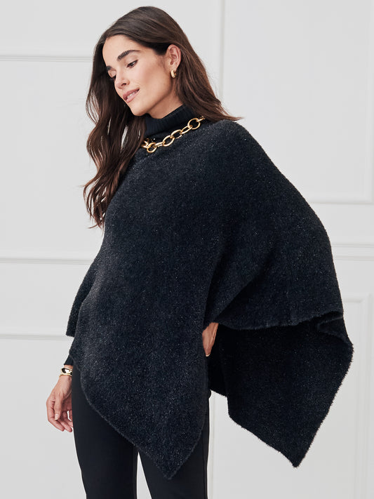 J.McLaughlin Livia poncho in black made with eyelash yarn. 