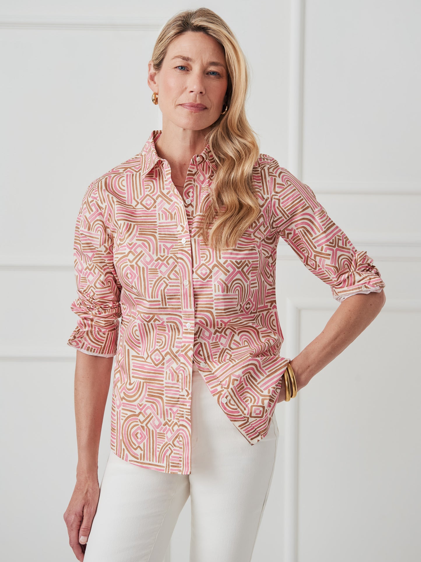J.McLaughlin Lois shirt in pink/tan made with cotton. 