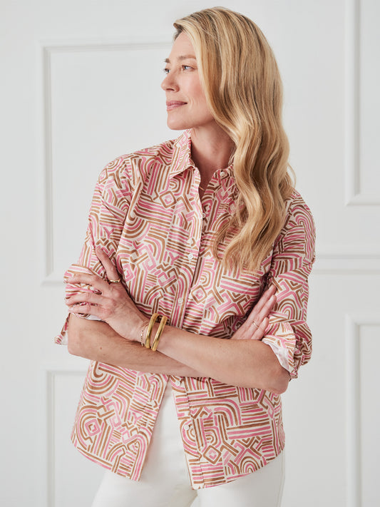 J.McLaughlin Lois shirt in pink/tan made with cotton. 