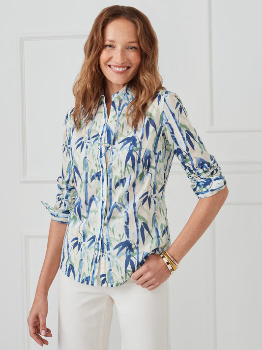 J.McLaughlin Lois shirt in blue/green made with cotton.