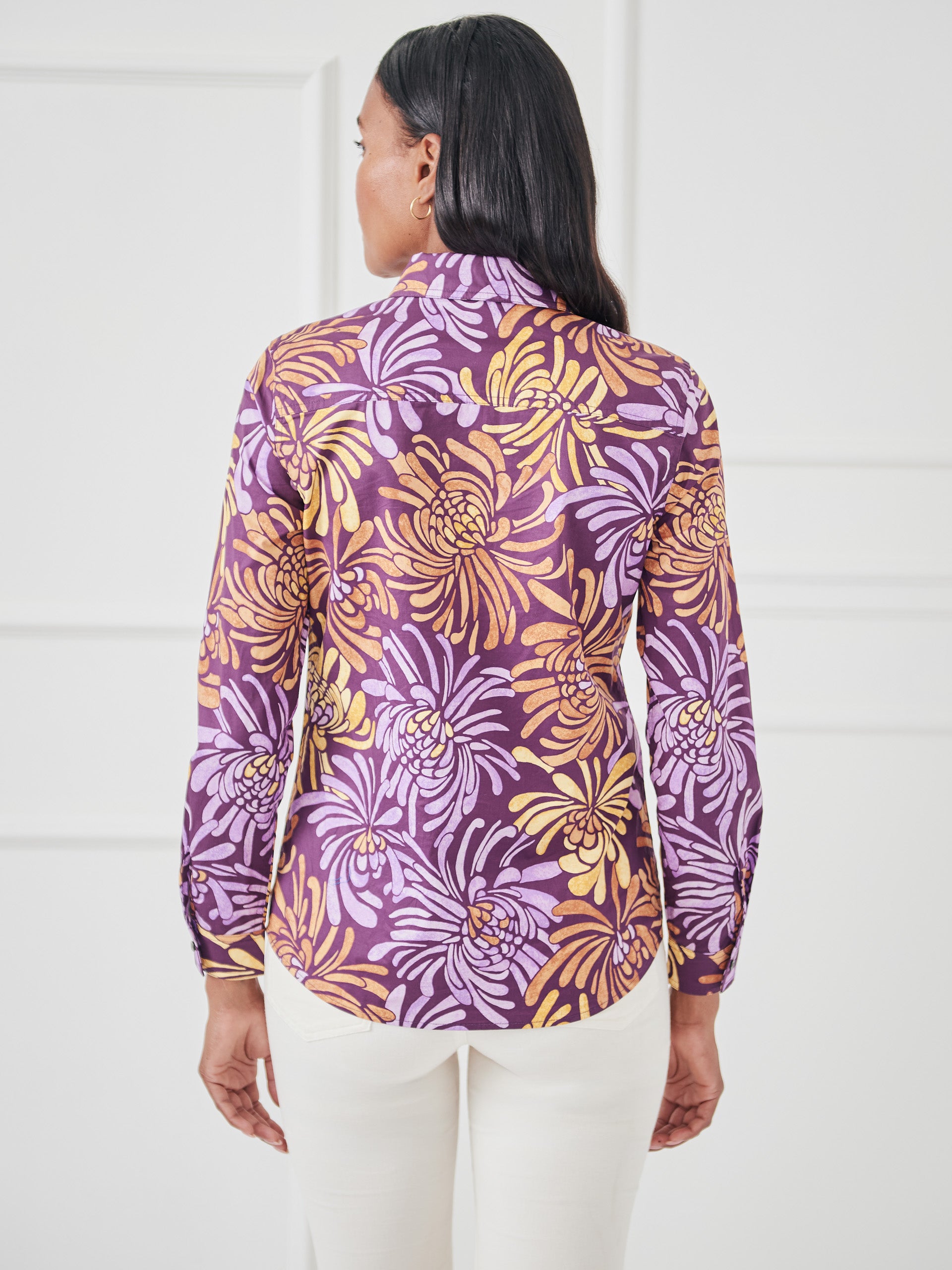 J.McLaughlin Lois shirt in dark purple/ gold made with cotton.