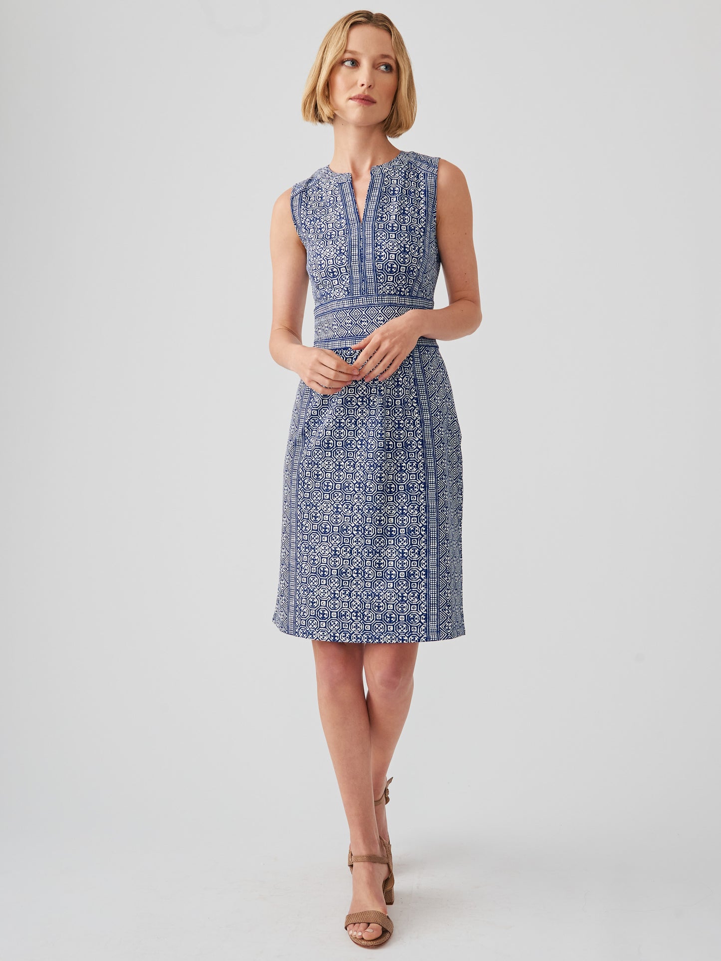 J.McLaughlin Lola dress in navy/off white made with Catalina cloth.