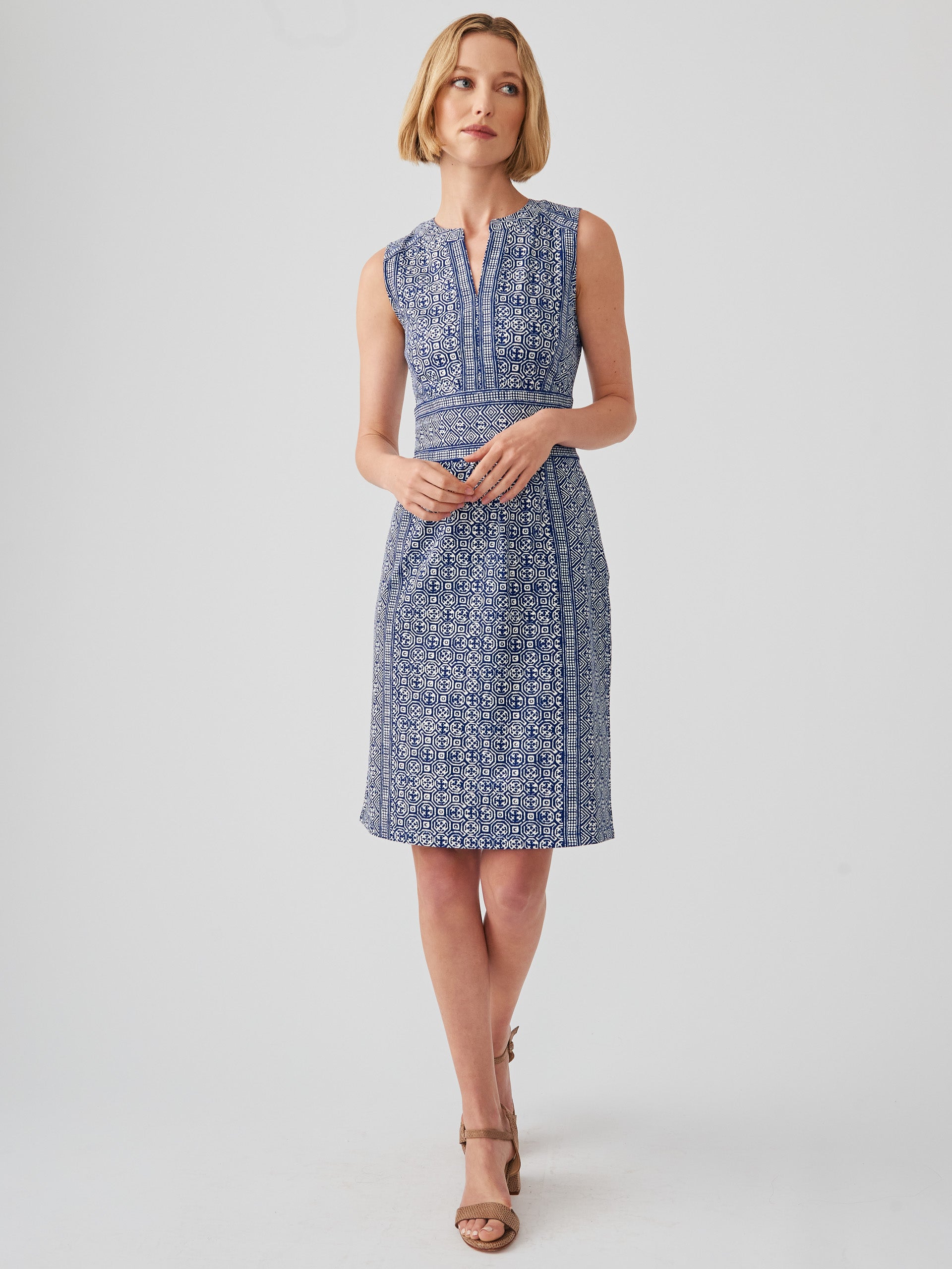 J.McLaughlin Lola dress in navy/off white made with Catalina cloth.