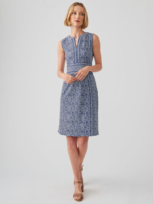 J.McLaughlin Lola dress in navy/off white made with Catalina cloth.