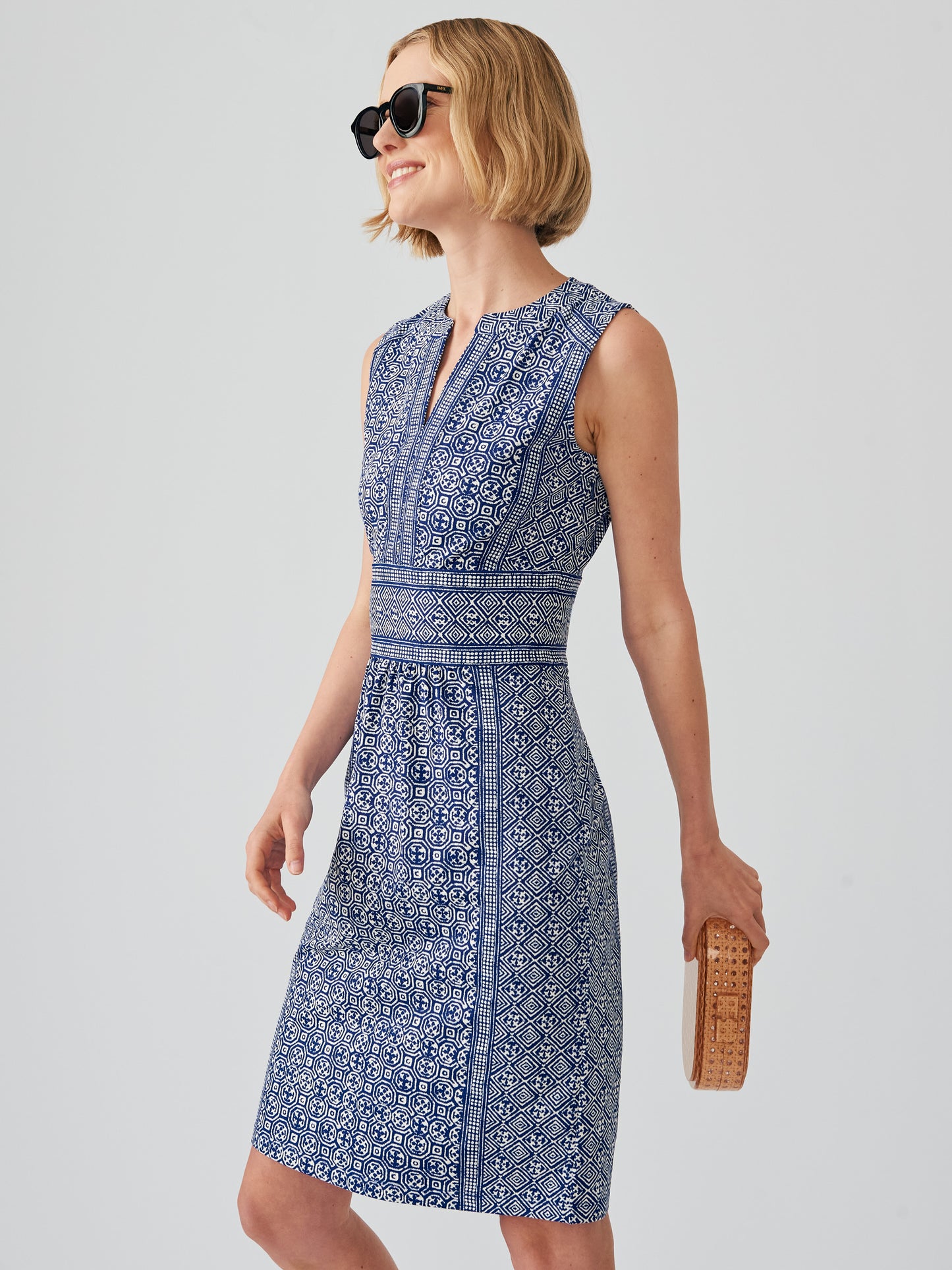 J.McLaughlin Lola dress in navy/off white made with Catalina cloth.