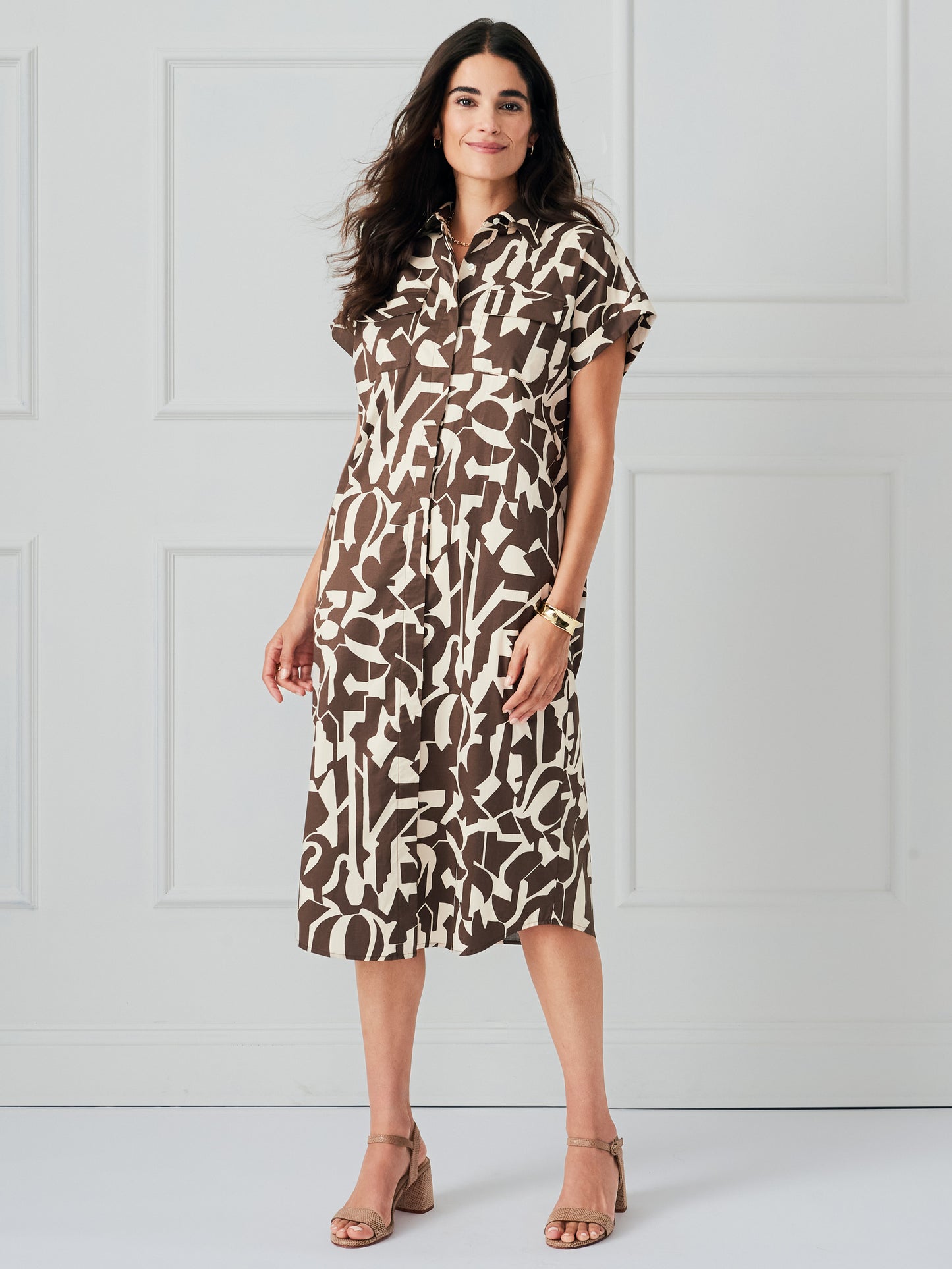 J.McLaughlin Luciana Dress in brown/vanilla made with cotton. 