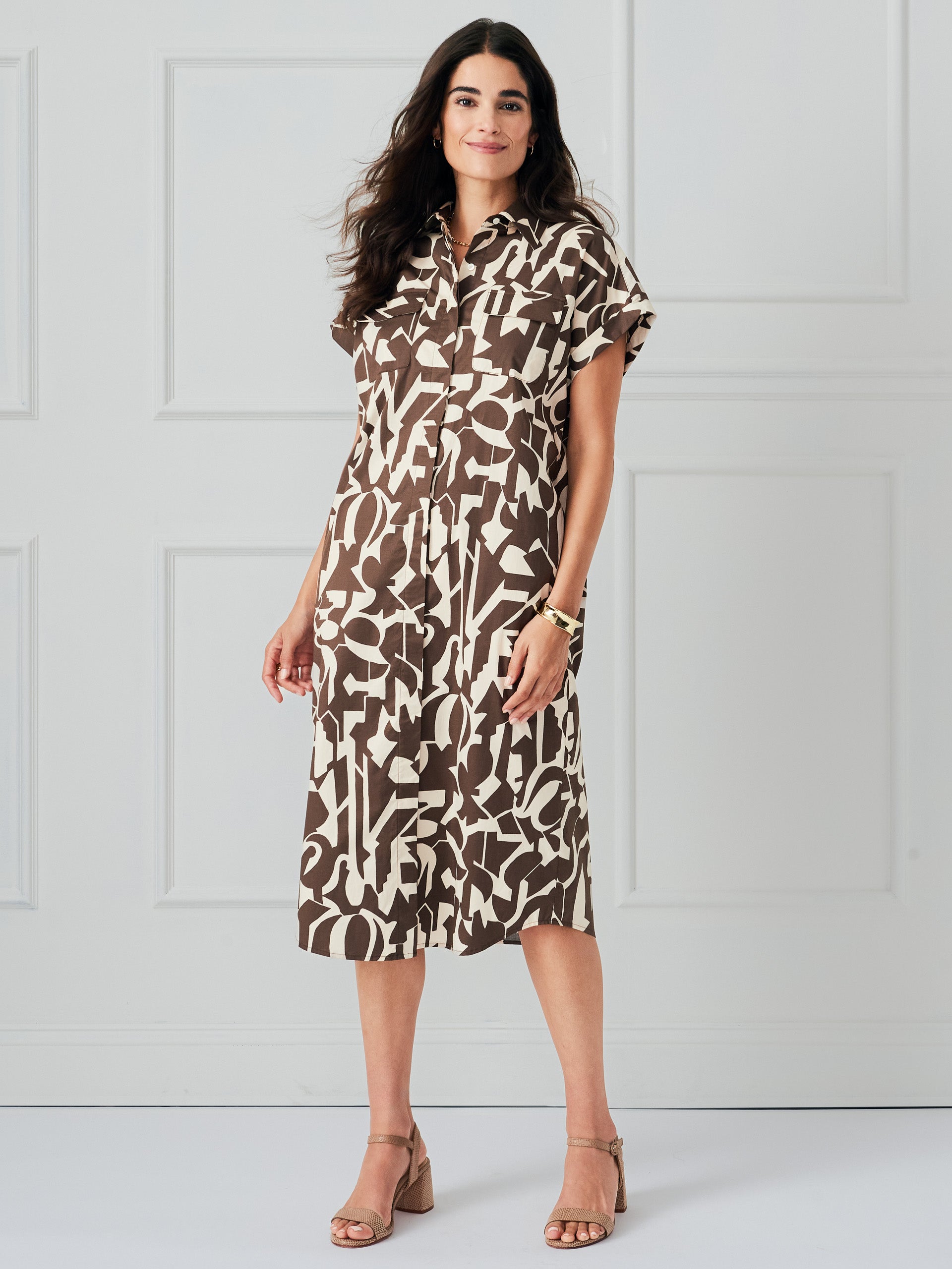 J.McLaughlin Luciana Dress in brown/vanilla made with cotton. 