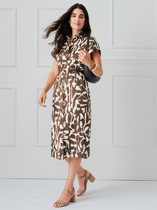 J.McLaughlin Luciana Dress in brown/vanilla made with cotton. 