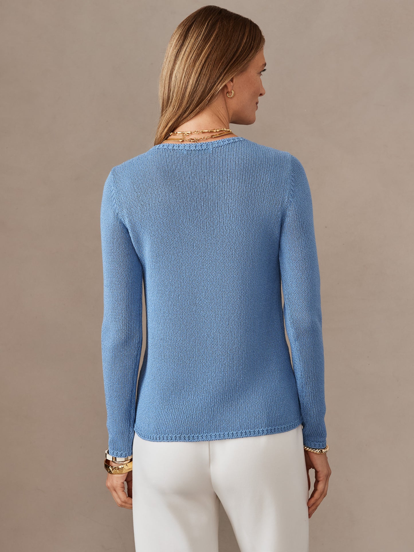 J.McLaughlin Ludlow sweater in ash blue made with cotton/polyester.