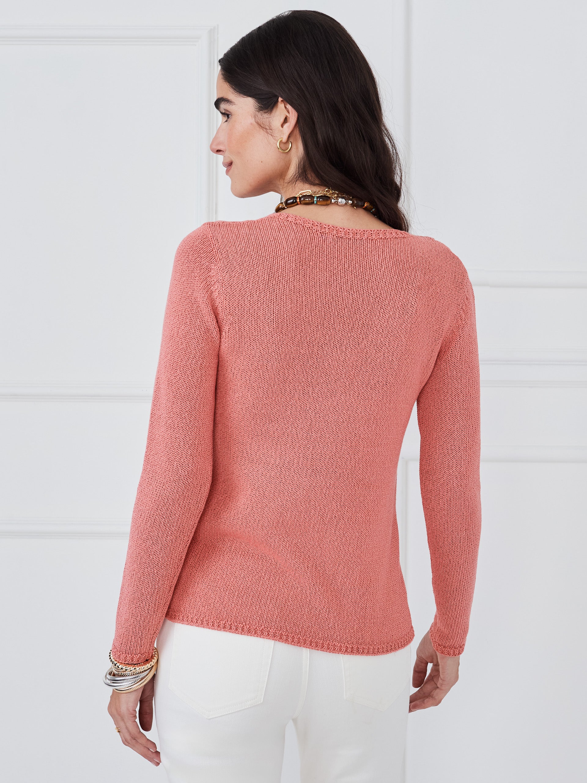 J.McLaughlin Ludlow sweater in coral made with cotton/polyester.