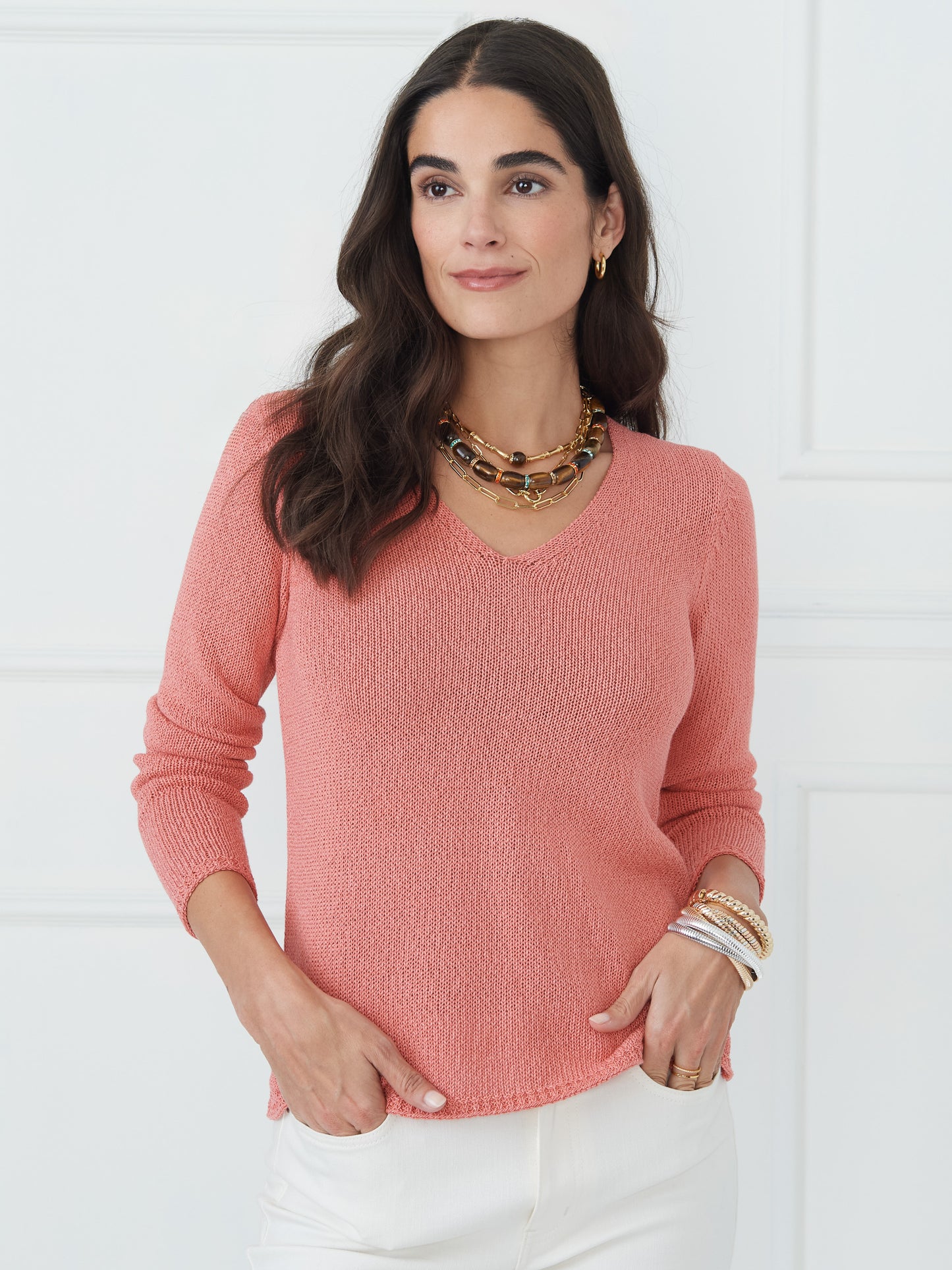J.McLaughlin Ludlow sweater in coral made with cotton/polyester.